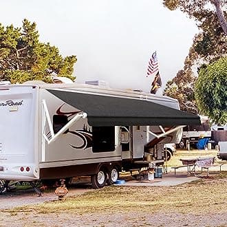 Awnlux White Motorized Modular Retractable RV Awning Full Set Assemblies for RV, 5th Wheel, Travel Trailers, Toy Haulers, and Motorhome - RV Trailer Awning for Home or Camper - 12x8 Ft - Solid Black