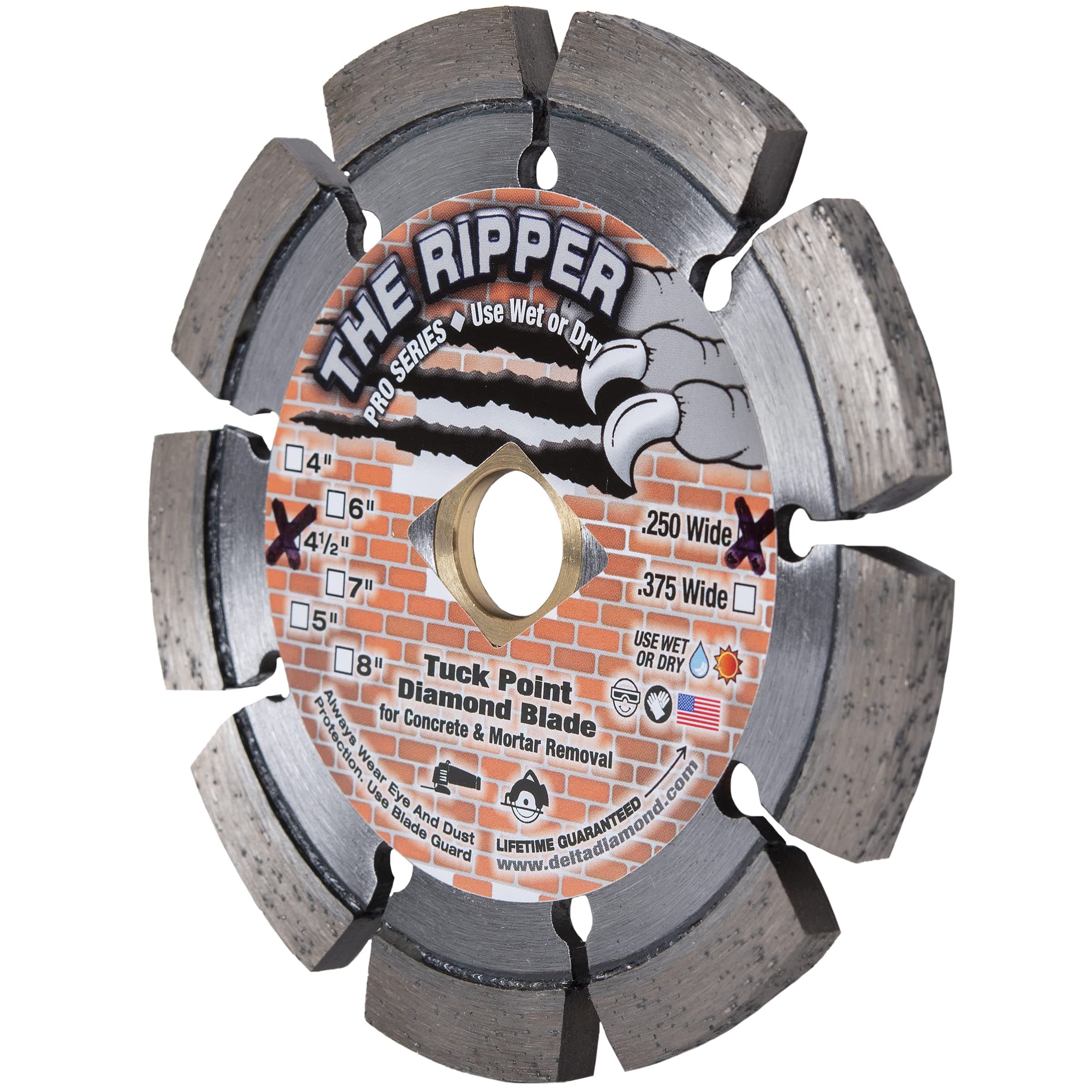 Delta Diamond Ripper Pro 4-1/2-Inch X .250" Tuck Point Diamond Blade, 1/4-Inch Width, Mortar Removal, Grout Repair, Masonry, Concrete Surfaces (4.5" X .250")