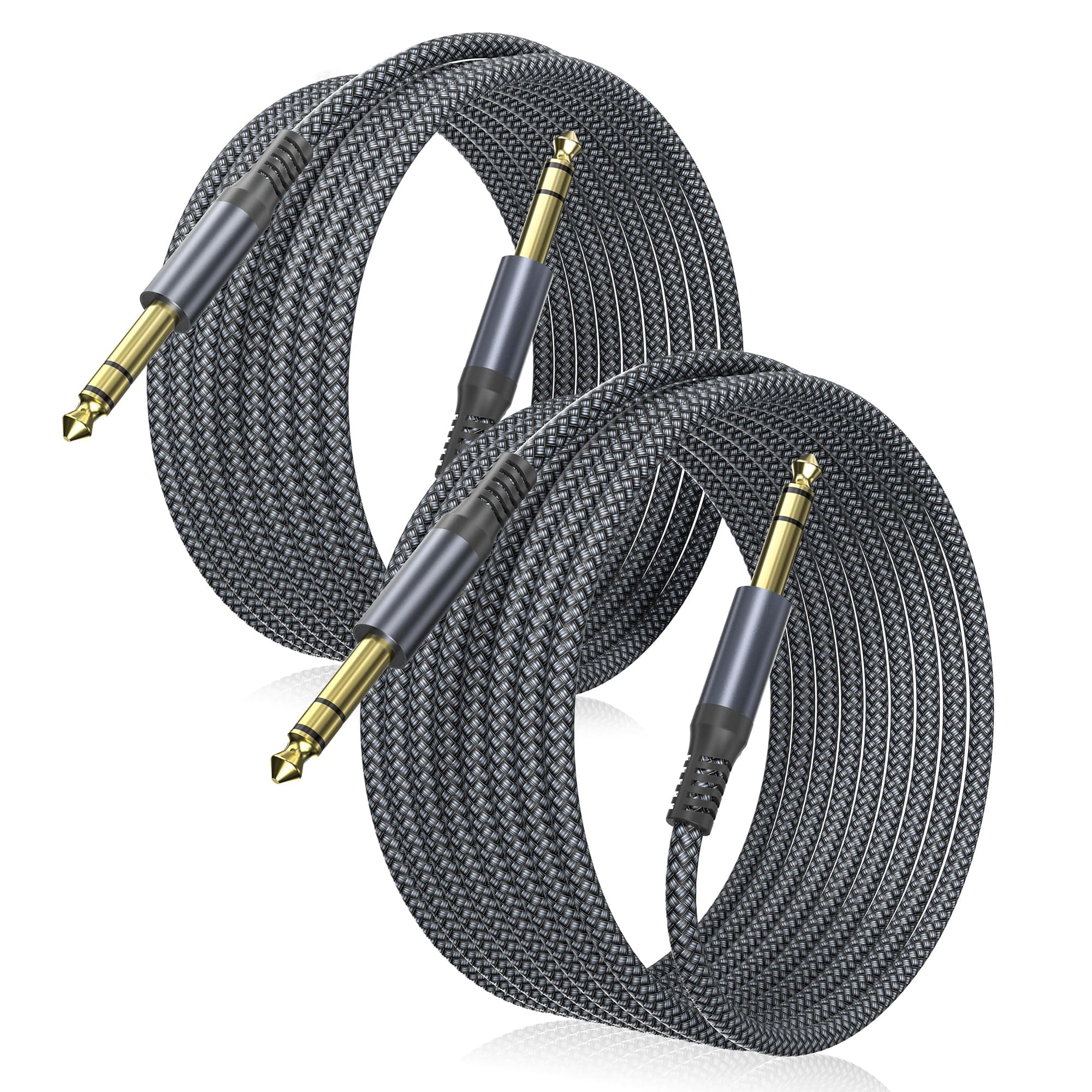Elebase 1/4 Inch TRS Instrument Cable 20ft 2-Pack,Straight 6.35mm Male Jack Stereo Audio Interconnect Cord,6.35 mm Balanced Line for Electric Guitar,Bass,Keyboard,Mixer,Amplifier,Amp,Speaker,Equalizer