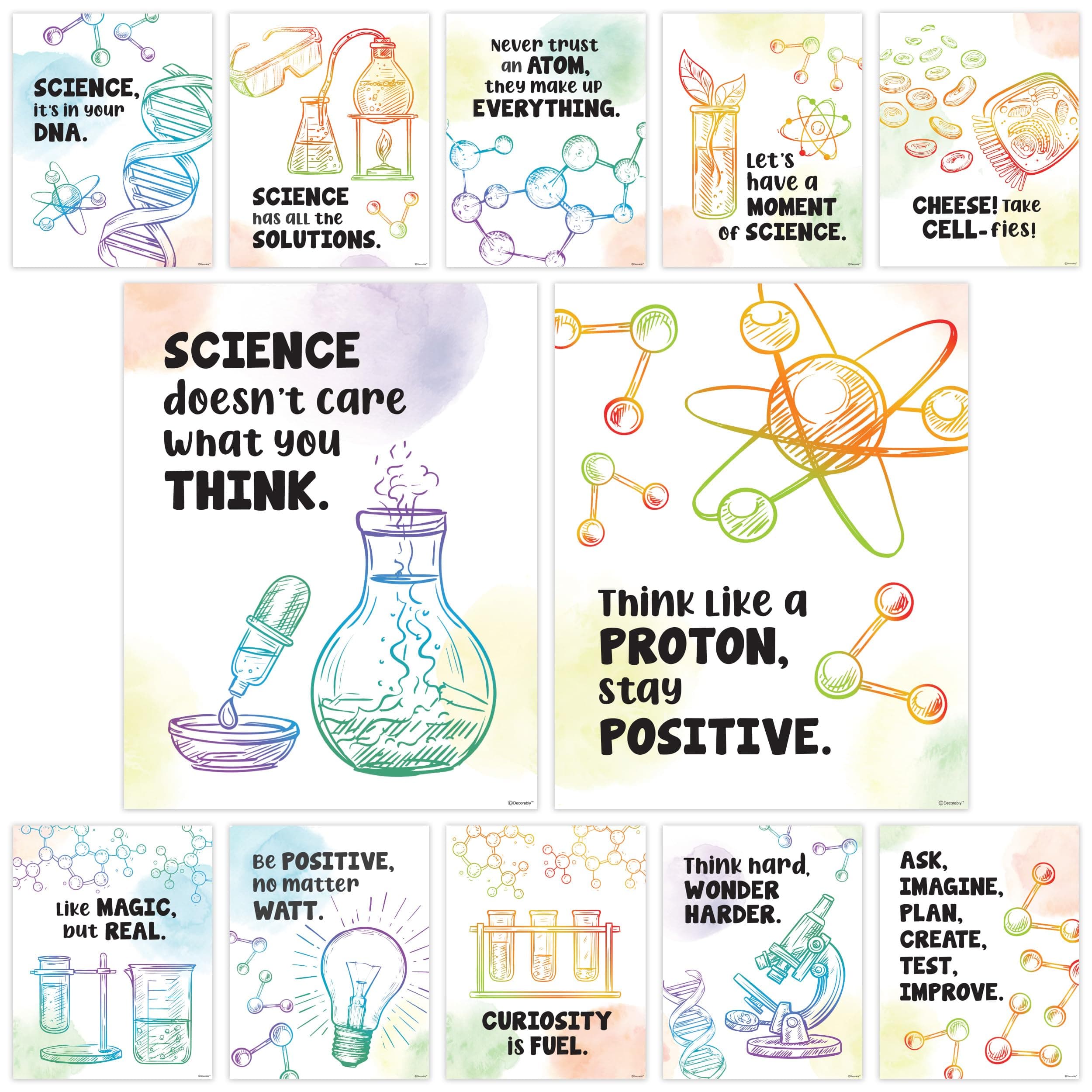Decorably Science Quotes Posters for Classroom - 12 Science Classroom Decor Middle School, 11x14in Science Posters for Classroom Middle School, Physical Science Posters for Classroom, Science Decor