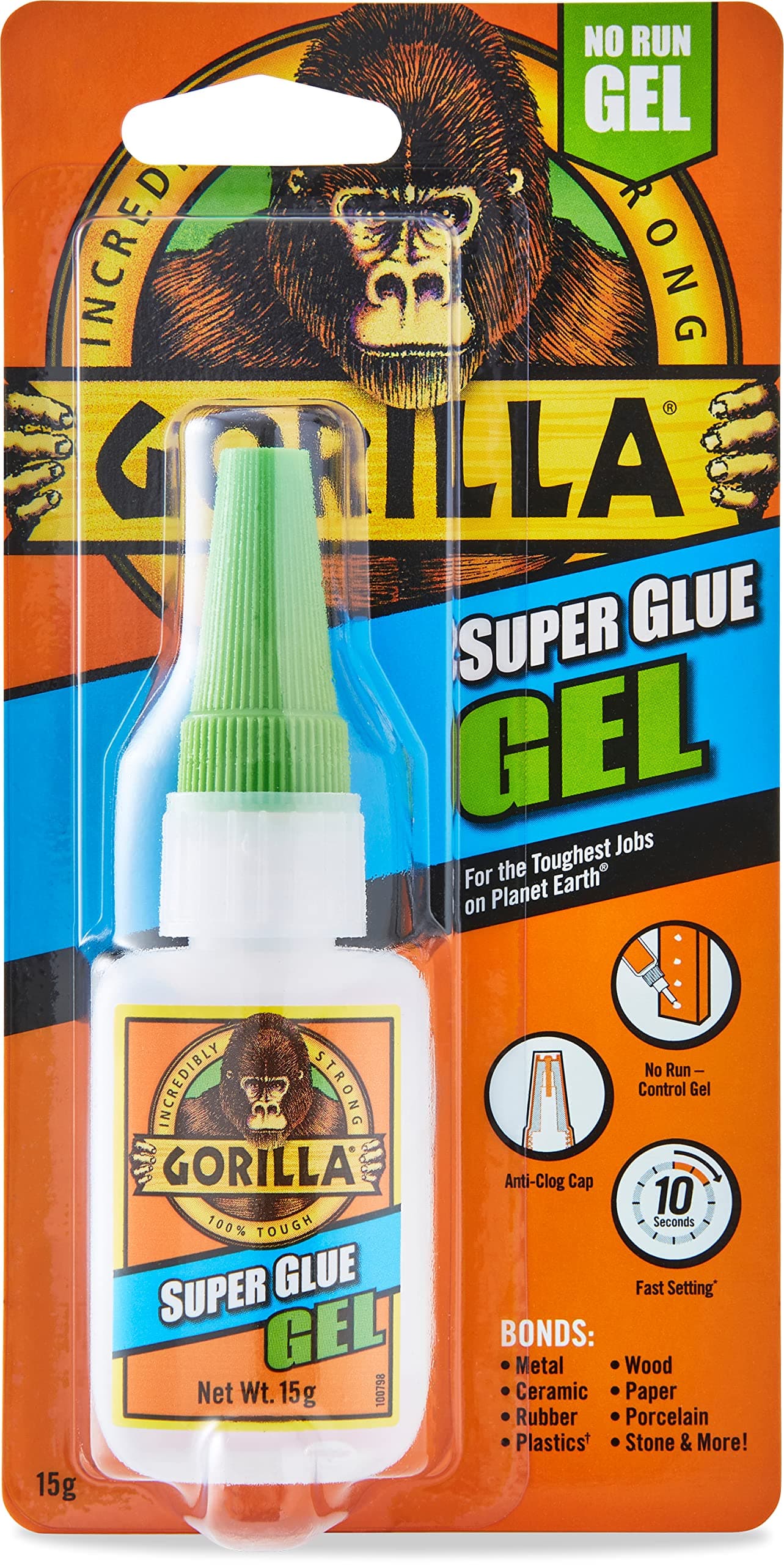 Super Glue Gel, 15g – All Purpose, Fast Setting, No-Run Formula with Anti-Clog Cap | Ideal for Metal, Ceramics, Leather & More