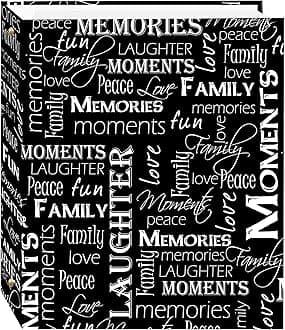 Magnetic Self-Stick 3-Ring Photo Album 100 Pages (50 Sheets), Black & White Words Design