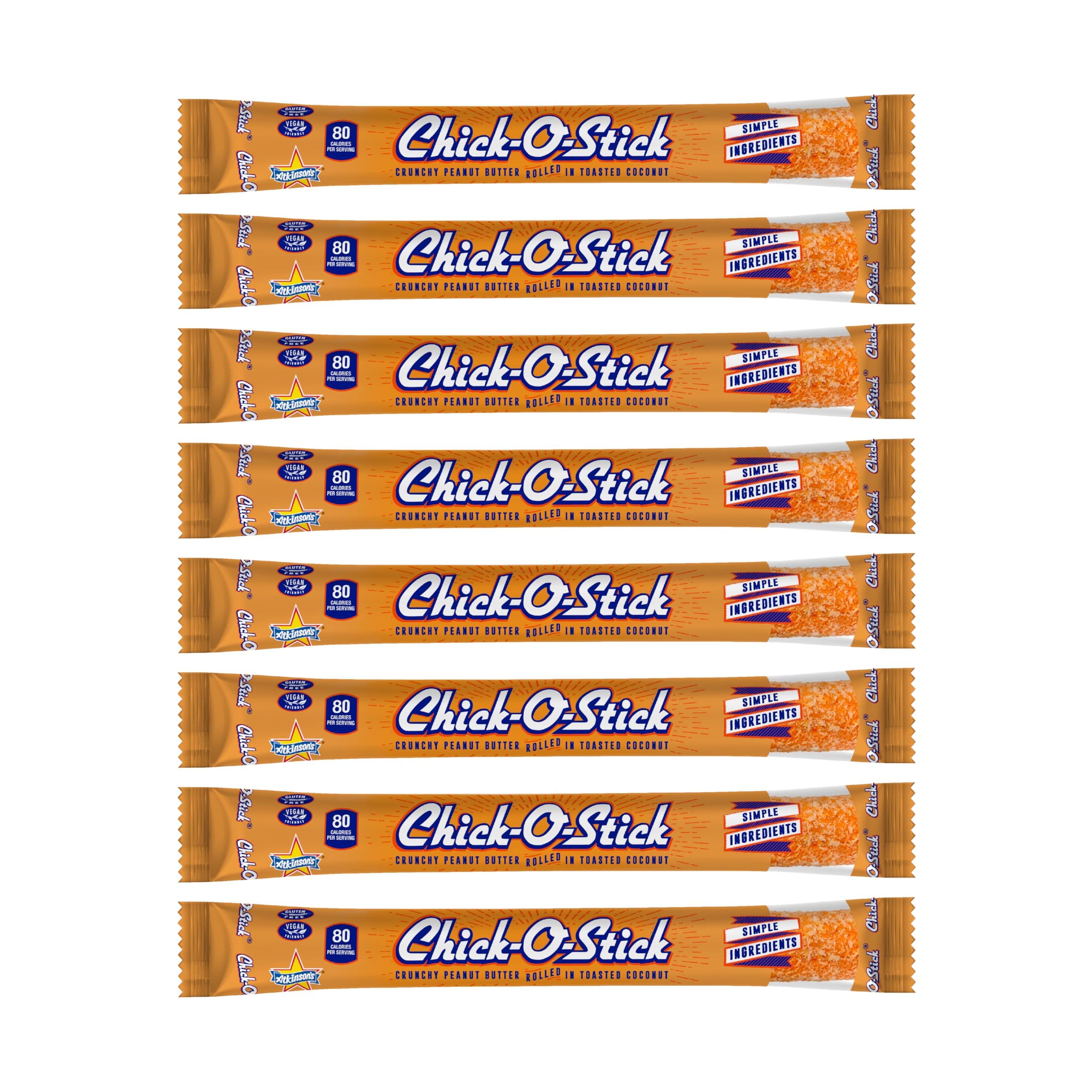 Chick O Stick Candy Bars | 8 Pack | Crunchy Peanut Butter Rolled In Toast Coconut | Peanut Butter Candy | .7 oz Bars | Pack of 8 Bars