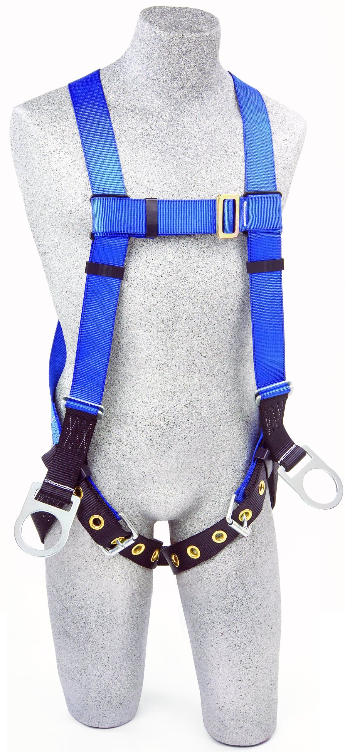 3MProtecta First AB17560 Fall Protection 5-Point Adjustment Full Body Harness, Back And Side D-Rings, Tongue Buckle Leg Straps, Universal, Blue/Black