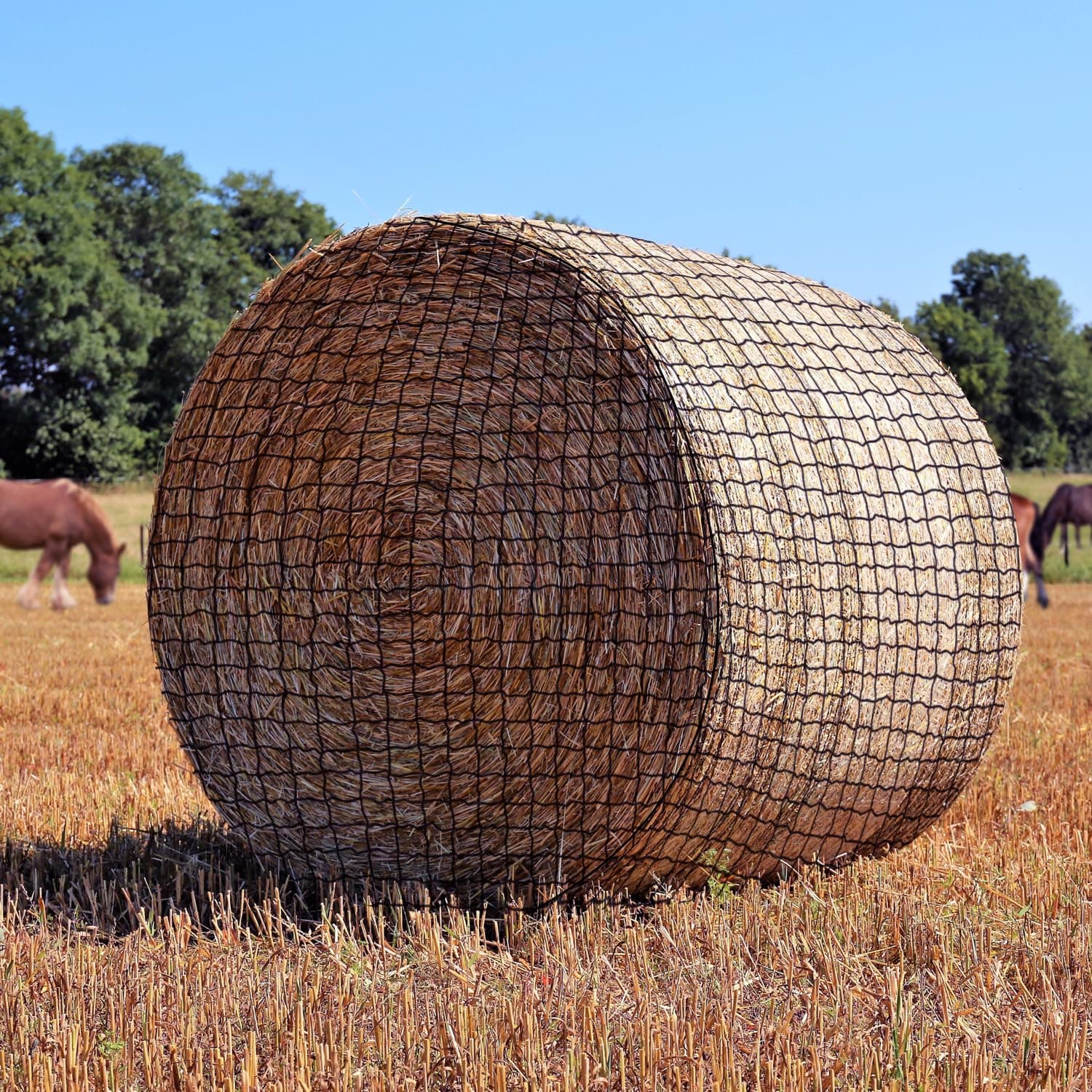 Large Round Bale Hay Net, 5x5 Ft Sturdy Hay Net Slow Feed for Horses, Fits Round Bales 4x4-5x5 or Square Bales 3x3x8-4x4x8 with 1.5" Holes