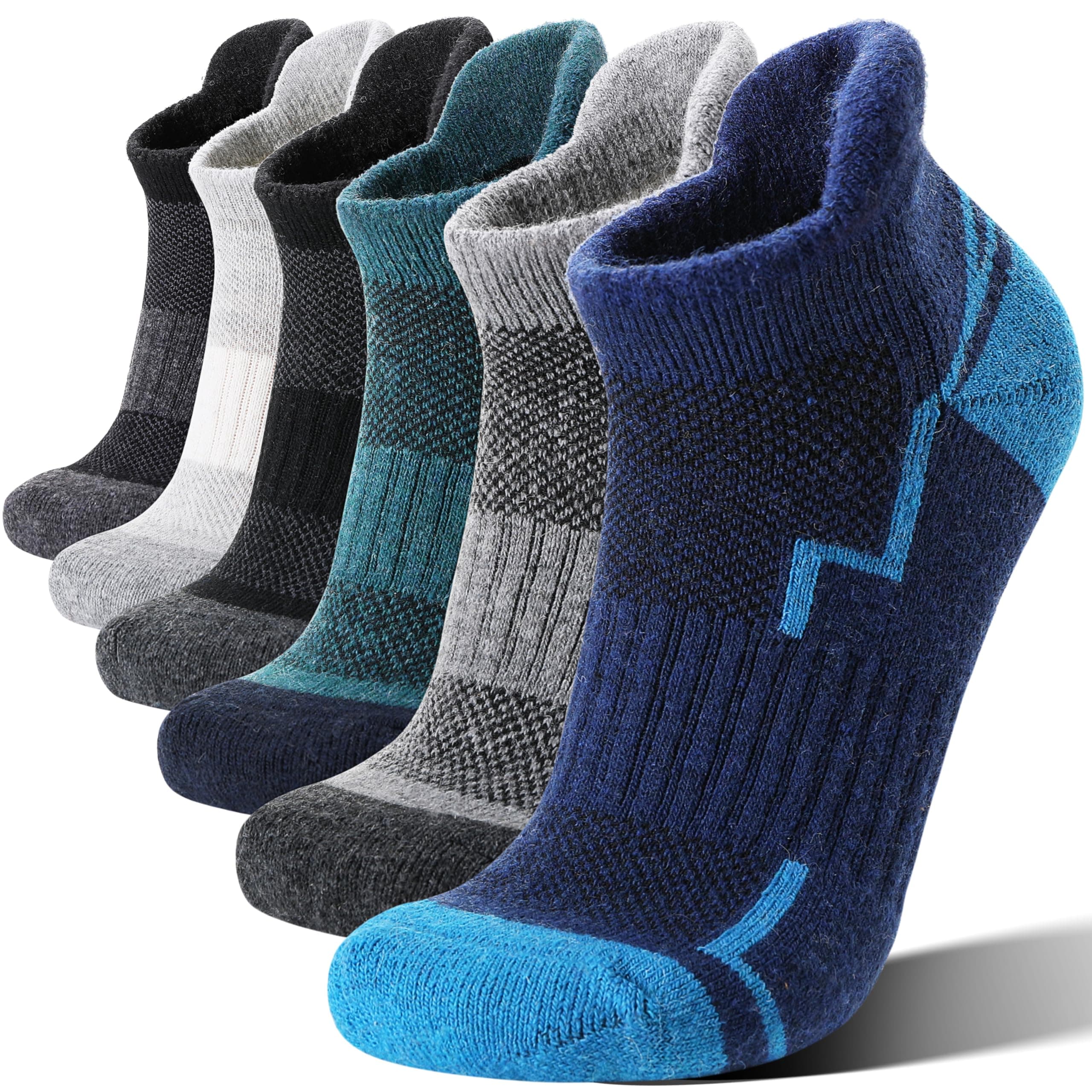 6 Pairs Merino Wool Ankle Hiking Running Socks Compression Support Thick Athletic Low Cut Socks for Women Men