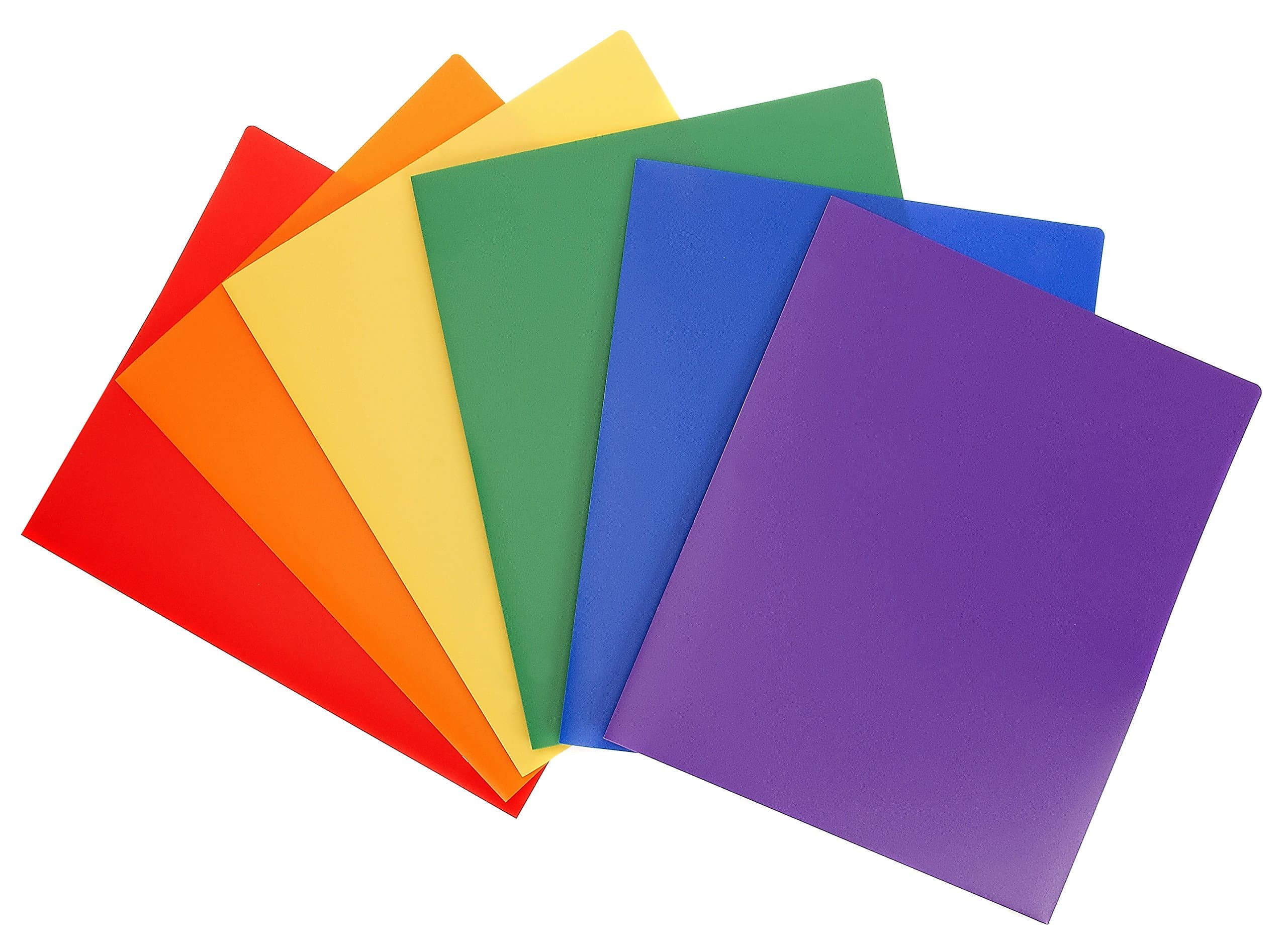 STEMSFX 2 Pocket Plastic Folder - Pack of 6, Heavy Duty Assorted Colour Poly Folders for Letter Size Papers with Business Card Slot - Office, School, Homework Pockets