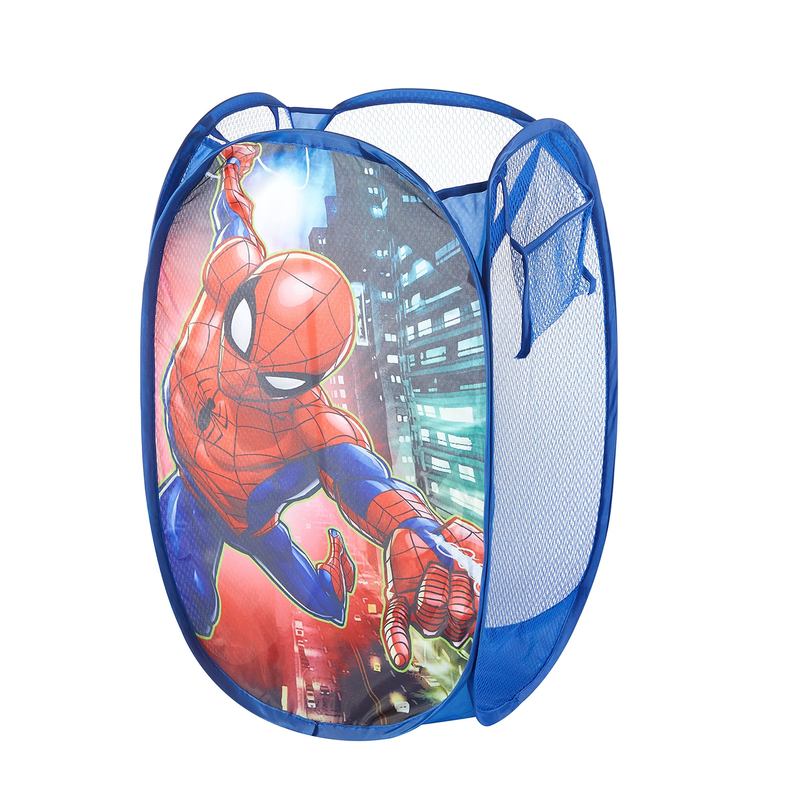 Marvel Spider-Man Pop-Up Hamper for Kids,Red Collapsible Laundry Basket with Durable Carry Handles,21" H x 13.5" W x 13.5" L,Lightweight & Portable