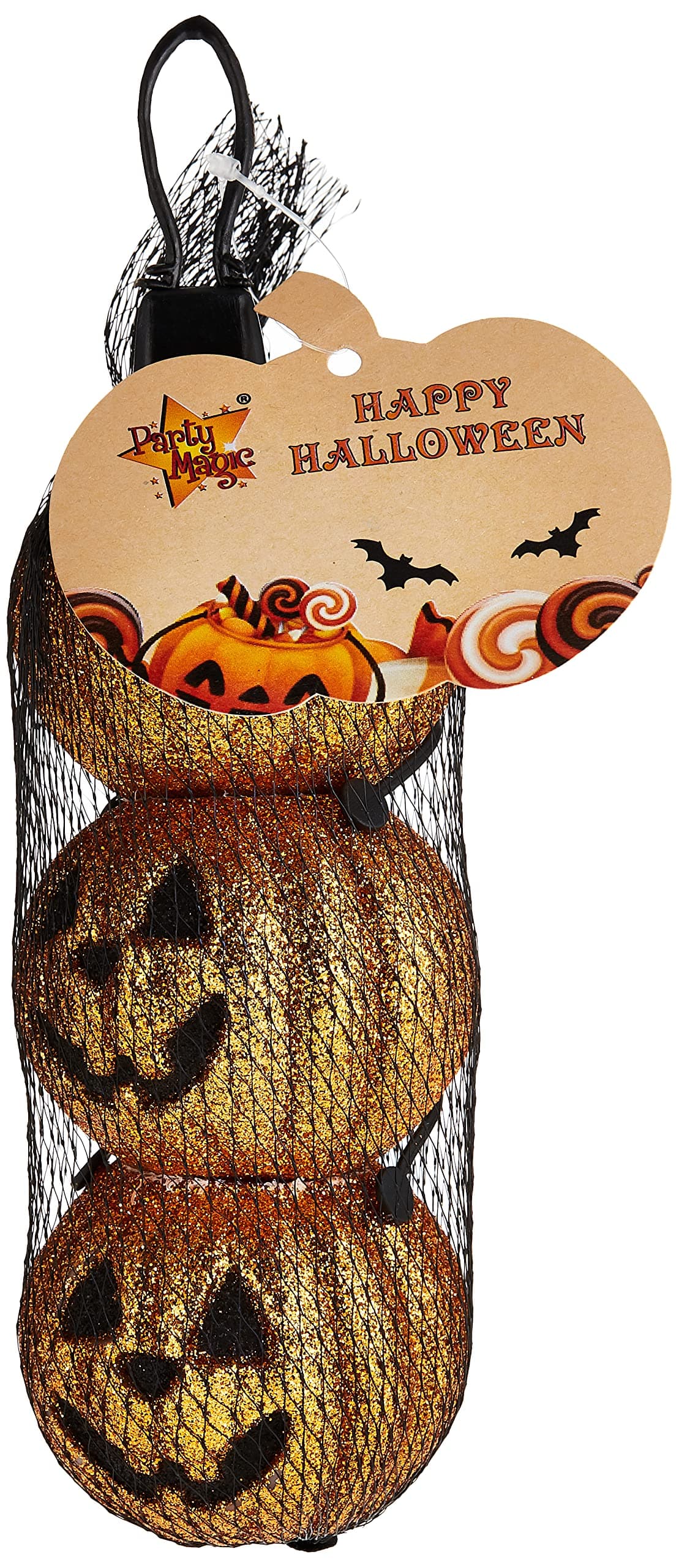 Party Magic Halloween Glittered Pumpkin Baskets 3Pcs/Pk