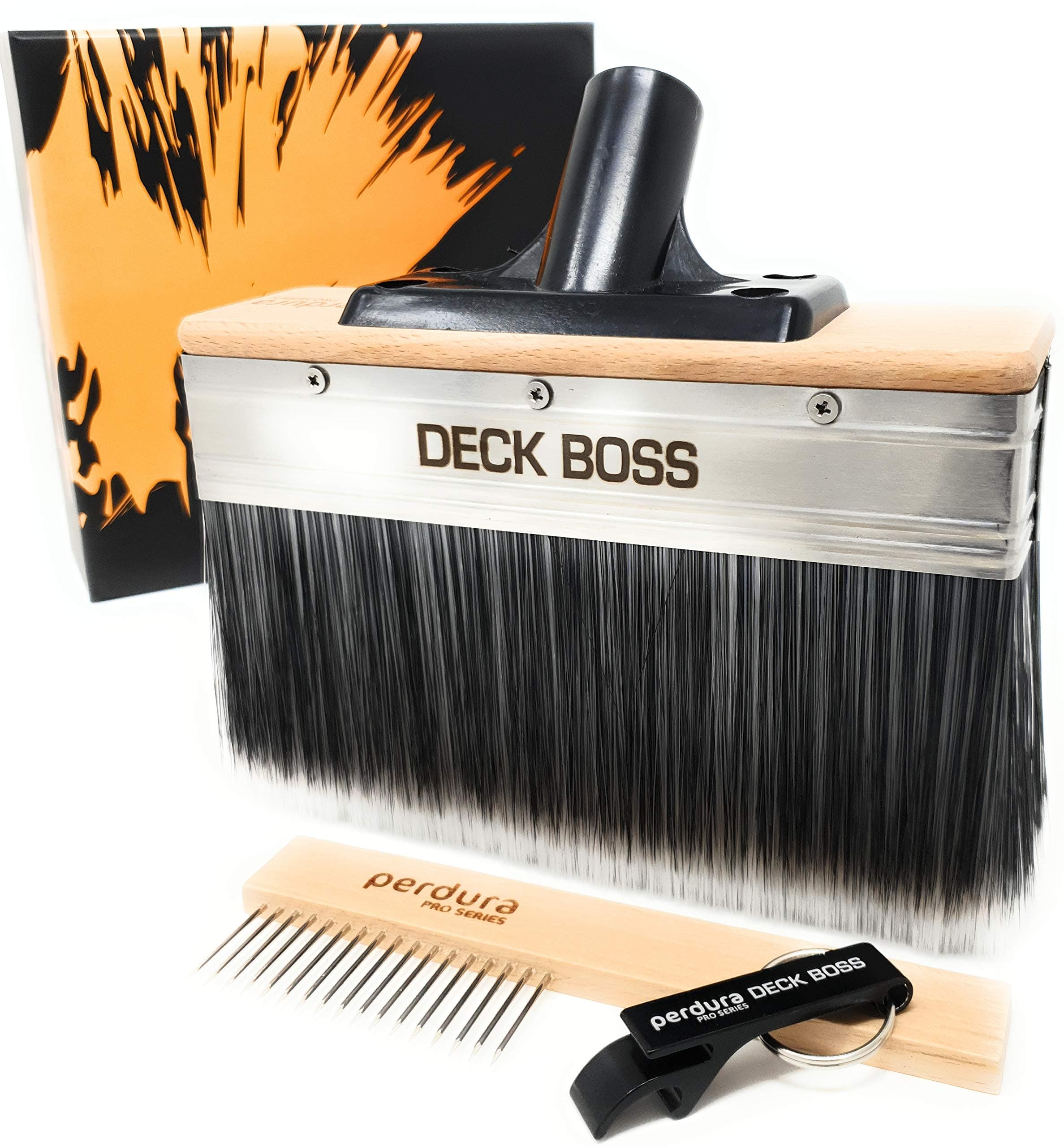 Perdura Deck Boss - 7 Inch Deck Stain Brush Applicator - #1 Rated Deck Staining Brush - Works on Wood, Concrete & Composite - Water and Oil Based Coatings - Floor, Fence & Deck
