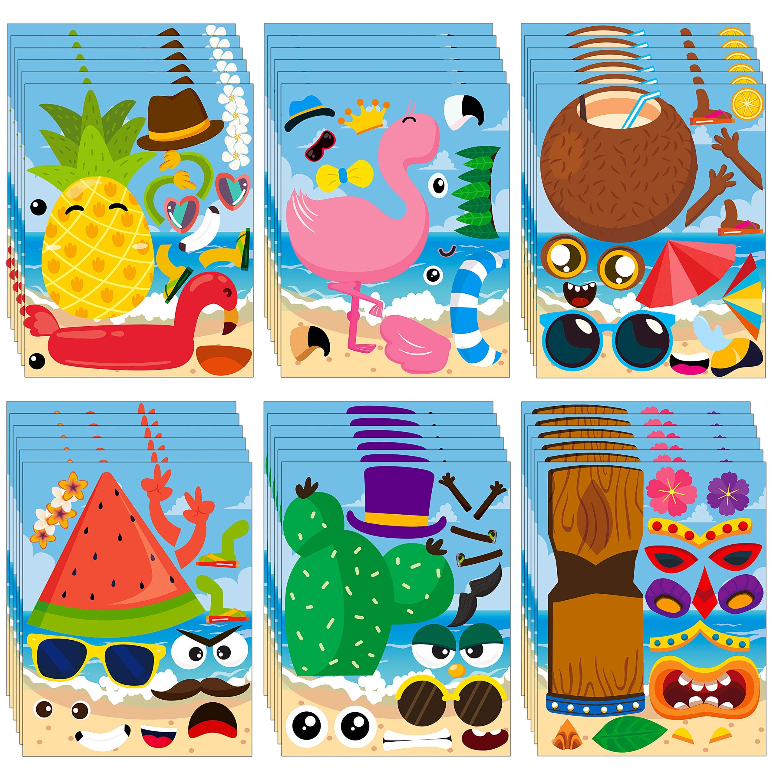 36PCS Hawaii Make a face Sticker Sheets