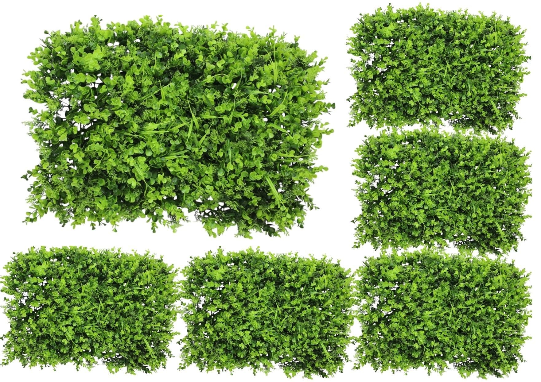 HOME ELEMENTS 6 Pack Artificial Boxwood Hedge Wall Panels, 60x40cm, Green, Rectangular, UV-Protected, Weather-Resistant, Plastic, Natural, Rustic, Modern, Artificial Grass Wall Panel