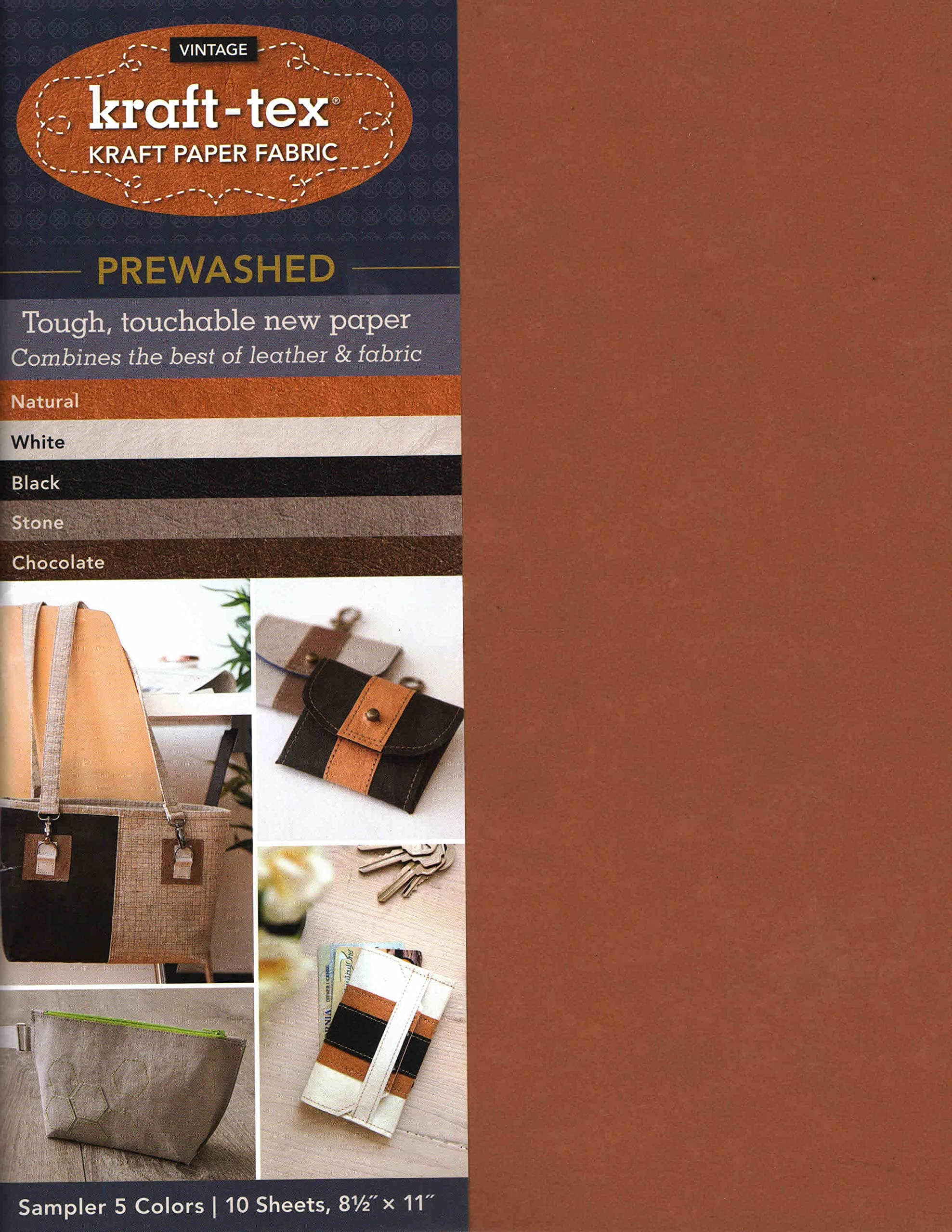 kraft-tex Sampler 5-Colors Prewashed: Kraft Paper Fabric, 10-Sheets 8.5" x 11” (kraft-tex Vintage)