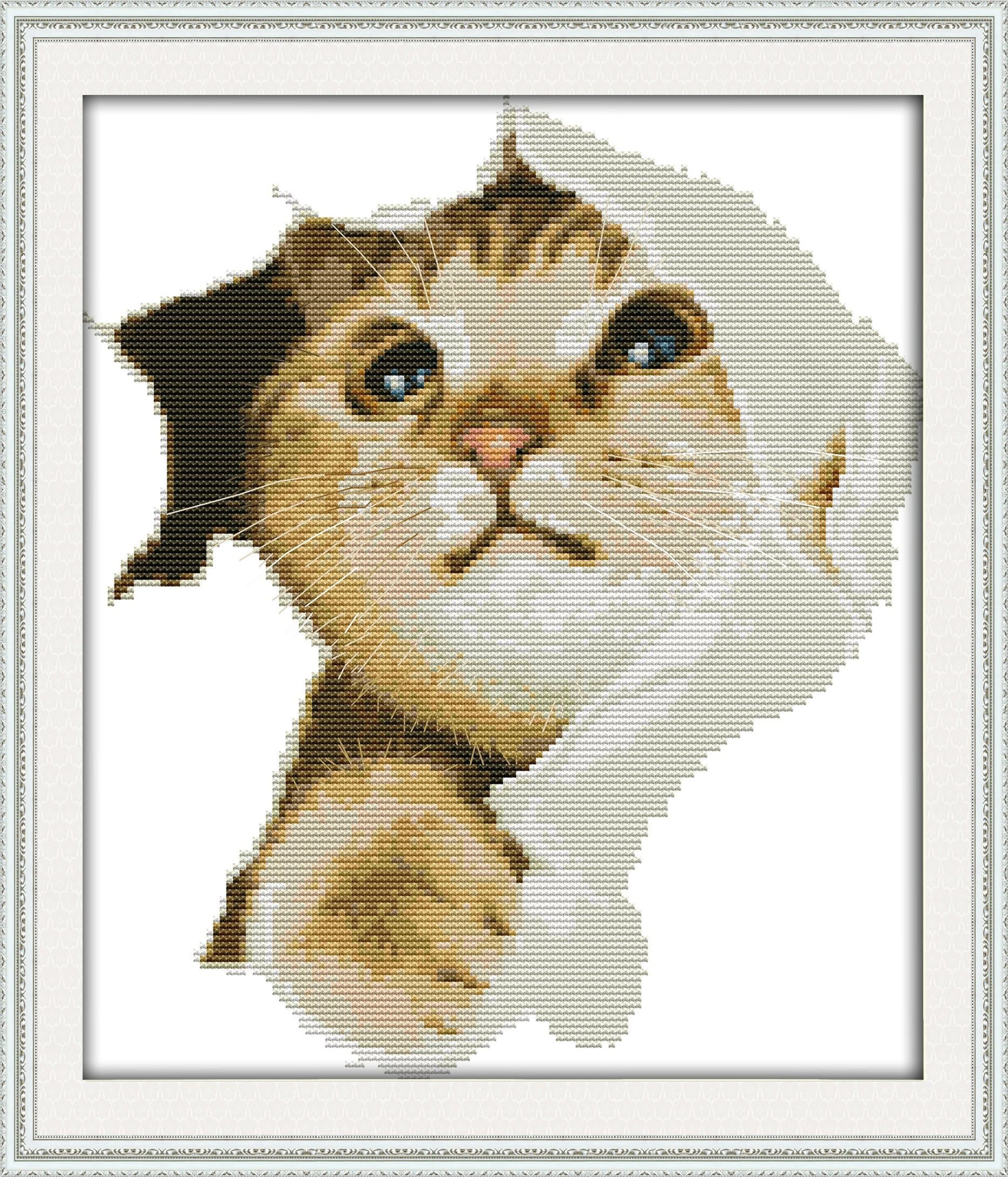 Needlework 14CT Stamped Cross Stitch Kits with Pre-Printed Pattern Cross Stitch Pattern Cat For Beginners,Kids And All Ages, 30 x 34 CM The Cute Cat (Frameless).