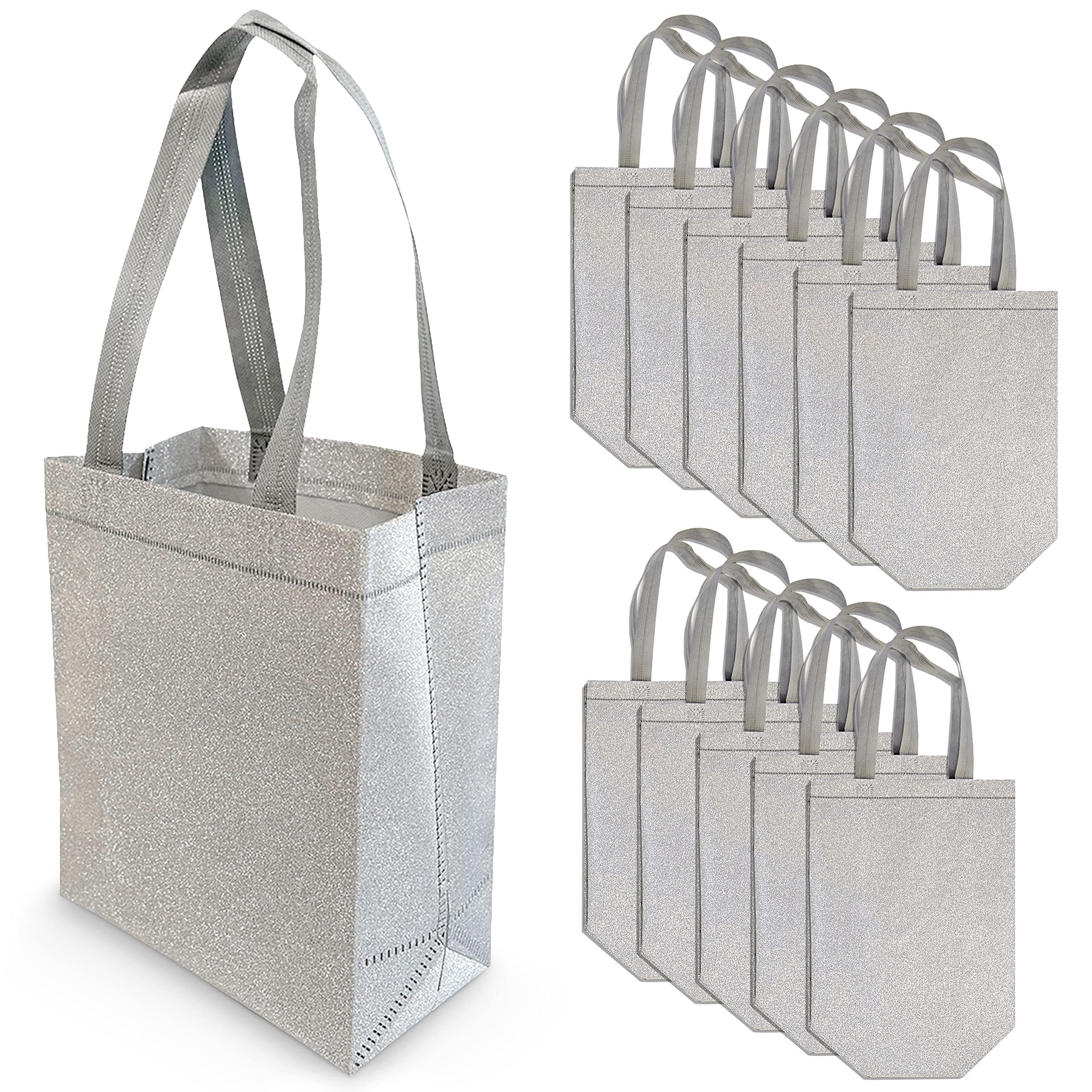 Silver Gift Bags - 12 Pack Large Silver Reusable Gift Bag