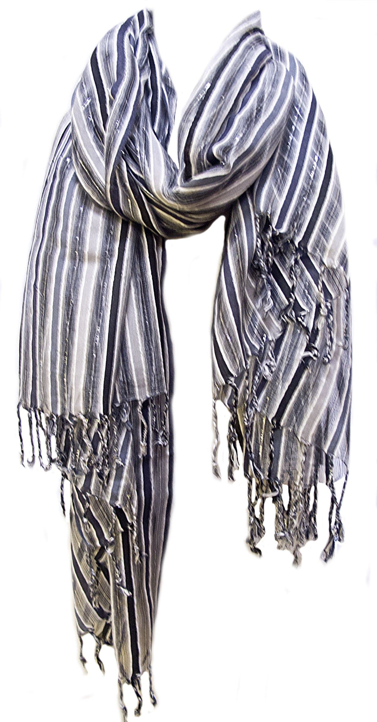 Sheer "Missing Stripe" Silk Viscose Scarf Shawl Stole Wrap Black White Silver Grey