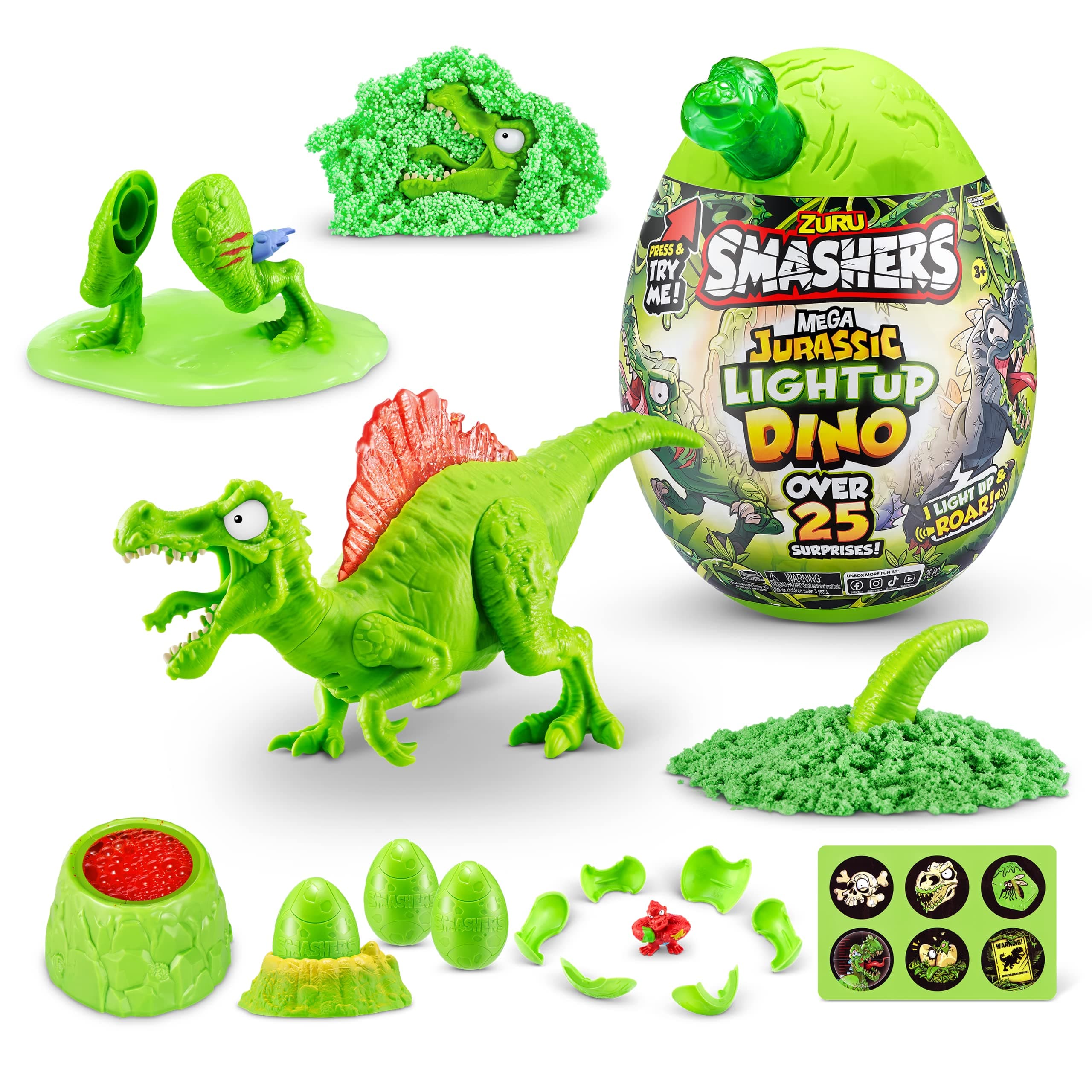 Smashers Mega Jurassic Light-Up Dino Egg Spinosaurus, Surprises Inside, Collectible Dinosaur Toy (Spinosaurus)