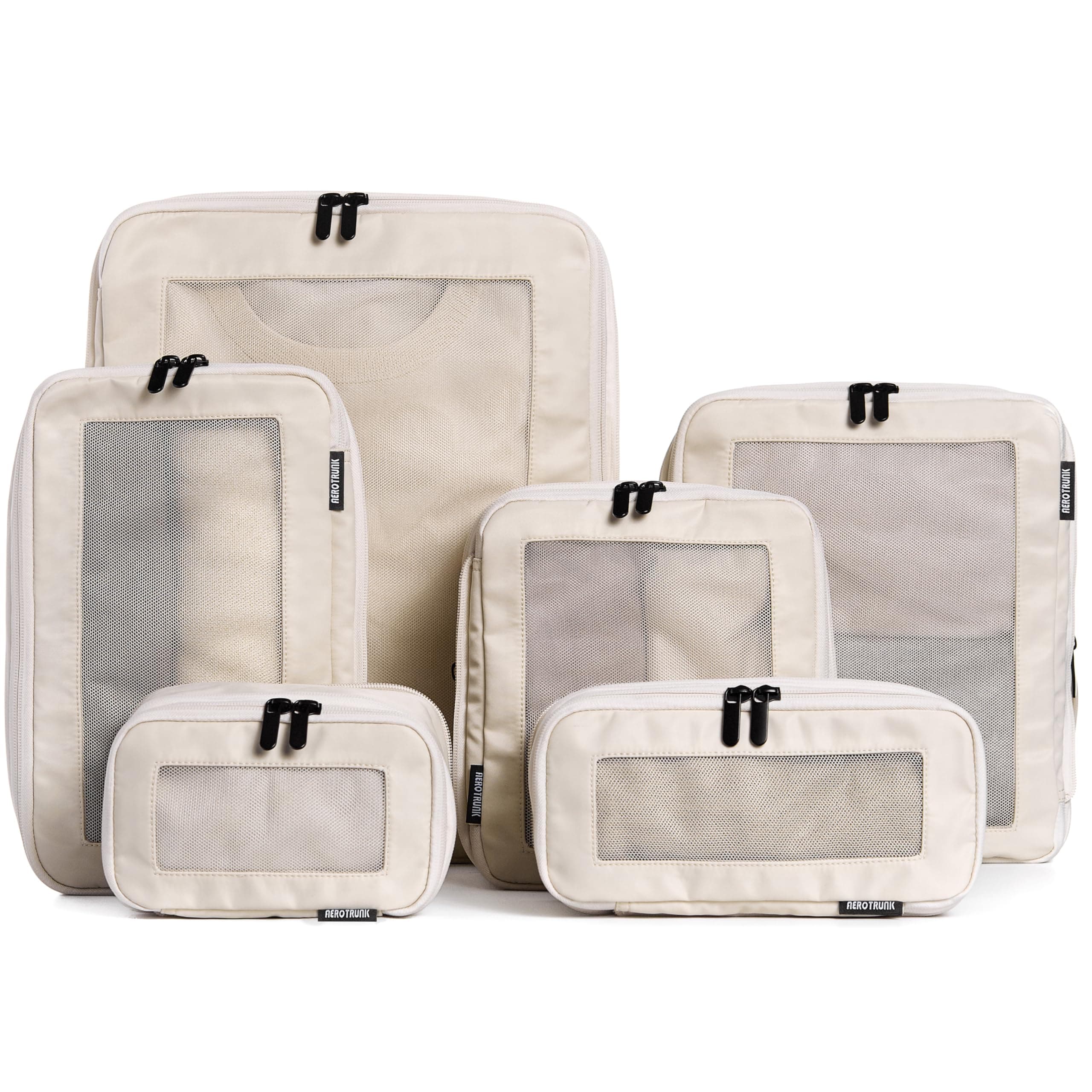 AerotDesigned Compression Packing Cubes for Suitcases - Double Zipper Compression Luggage Organizer - Washable Travel Packing Cubes (6 Pack, Beige)