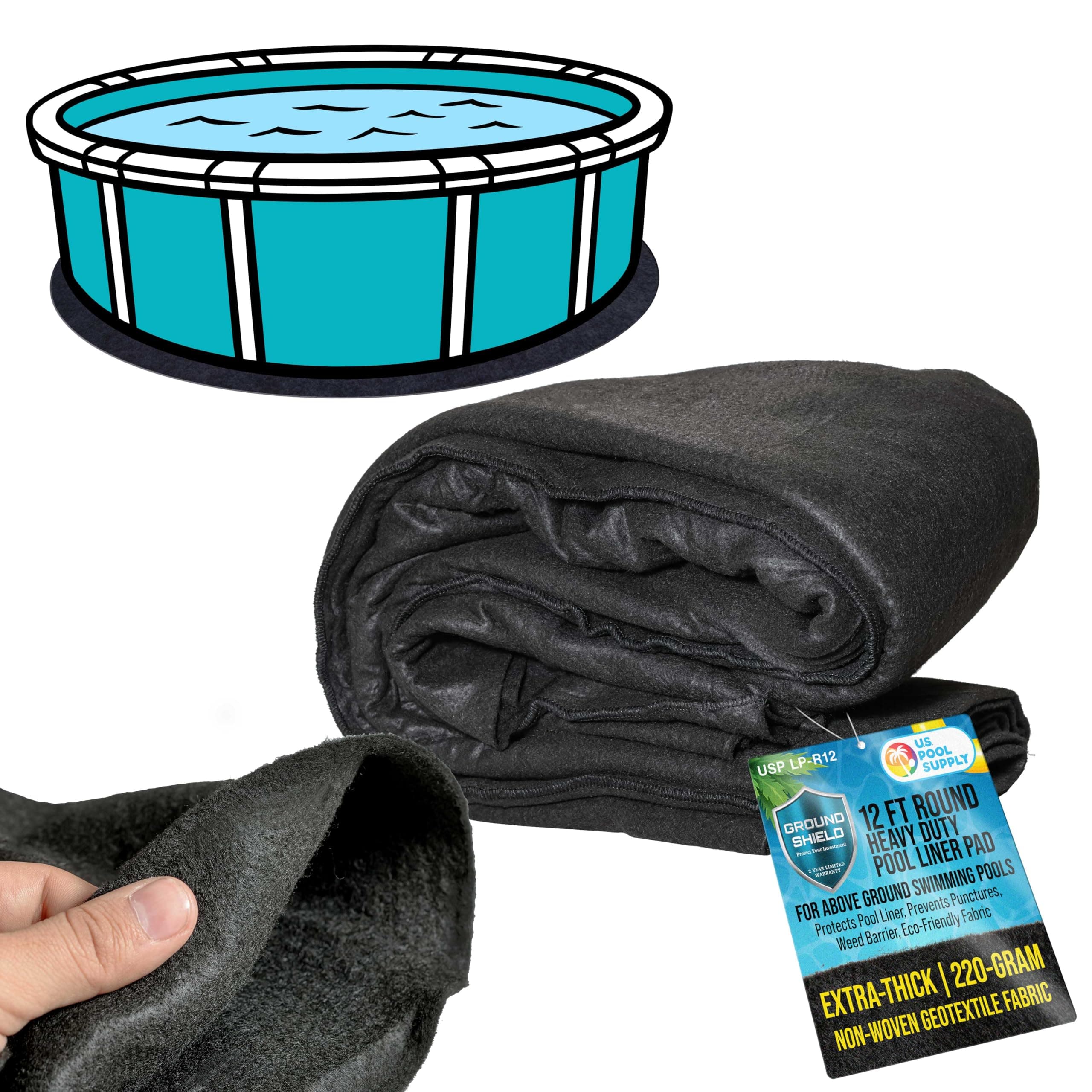 U.S. Pool Supply Ground Shield 12-Foot Round Heavy Duty Pool Liner Pad for Above Ground Swimming Pools - Protects Pool Liner, Prevents Punctures, Weed Barrier, Eco-Friendly Fabric - Extends Liner Life