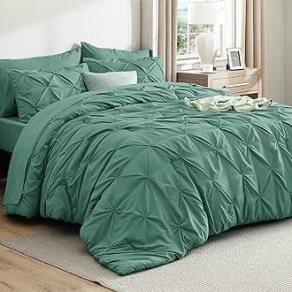 Bedsure Full Size Comforter Sets - Bedding Sets Full 7 Pieces, Pintuck Bed in a Bag Graysih Green Bed Set with Comforter, Sheets, Pillowcases & Shams