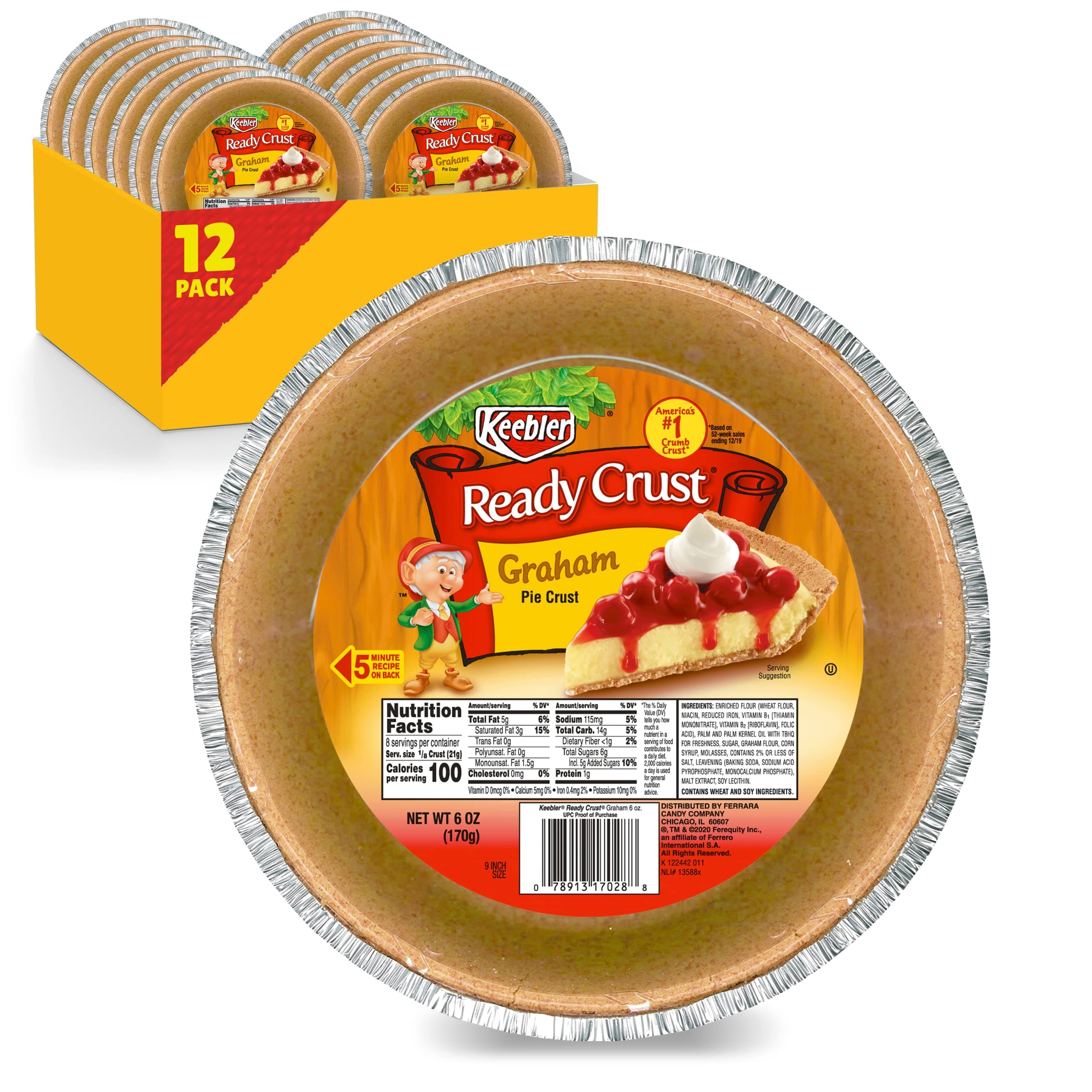 Keebler Ready Crust 9-Inch Graham Cracker Pie Crusts, Premade Pie Crusts For Baking And No-Bake, 12 ct