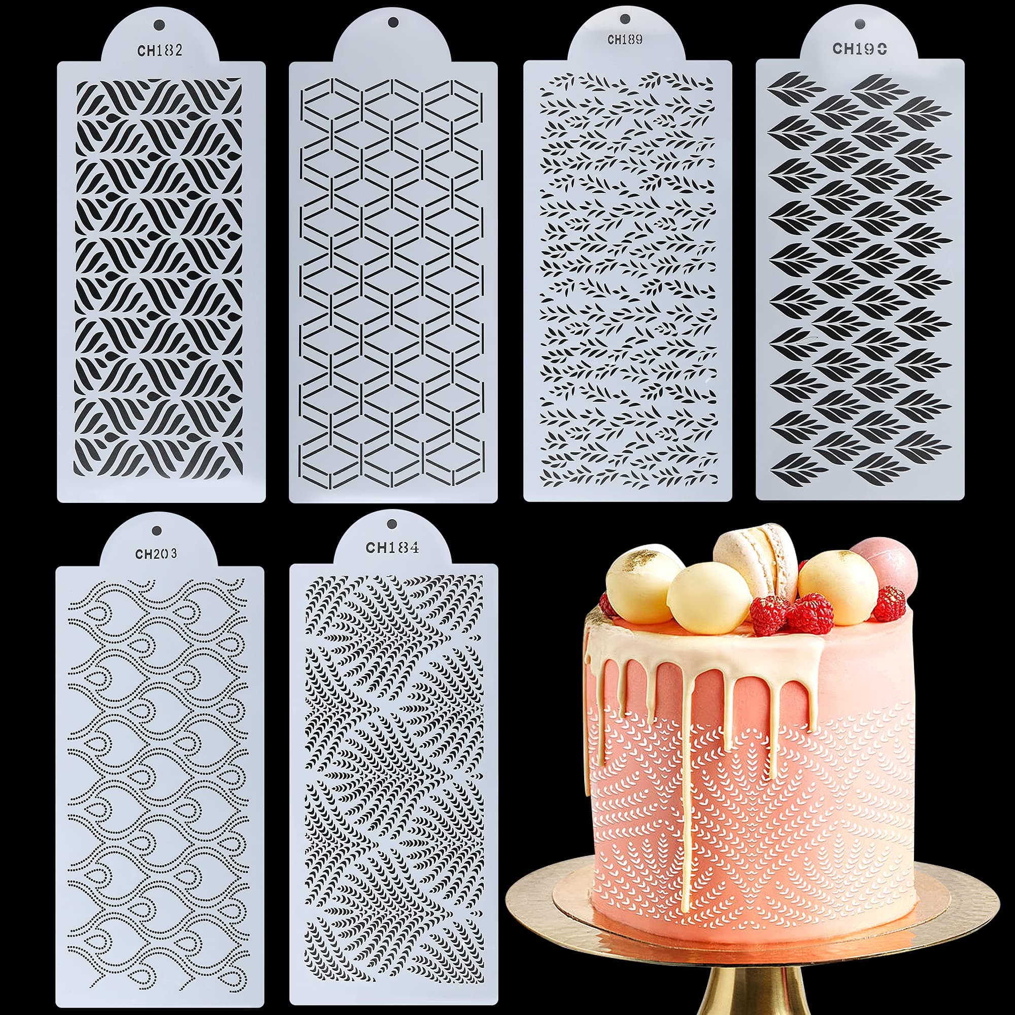 6PCS Cake Decorating Stencils, 13.8 x 6 Inch Cake Stencils Decorating Buttercream, Spray Floral Cake Templates Set, Plastic Cake Molds for Fondant Baking Dessert Cookie Birthday Wedding