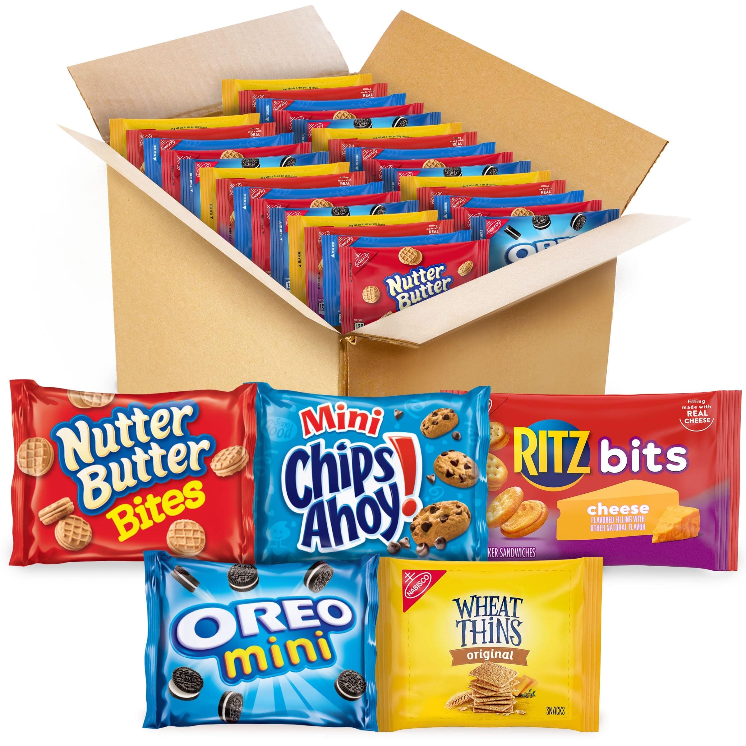 OREO Mini Cookies, Mini CHIPS AHOY! Cookies, RITZ Bits Cheese Crackers, Nutter Butter Bites & Wheat Thins Crackers, Nabisco Cookie & Cracker Variety Pack, 50 Snack Packs