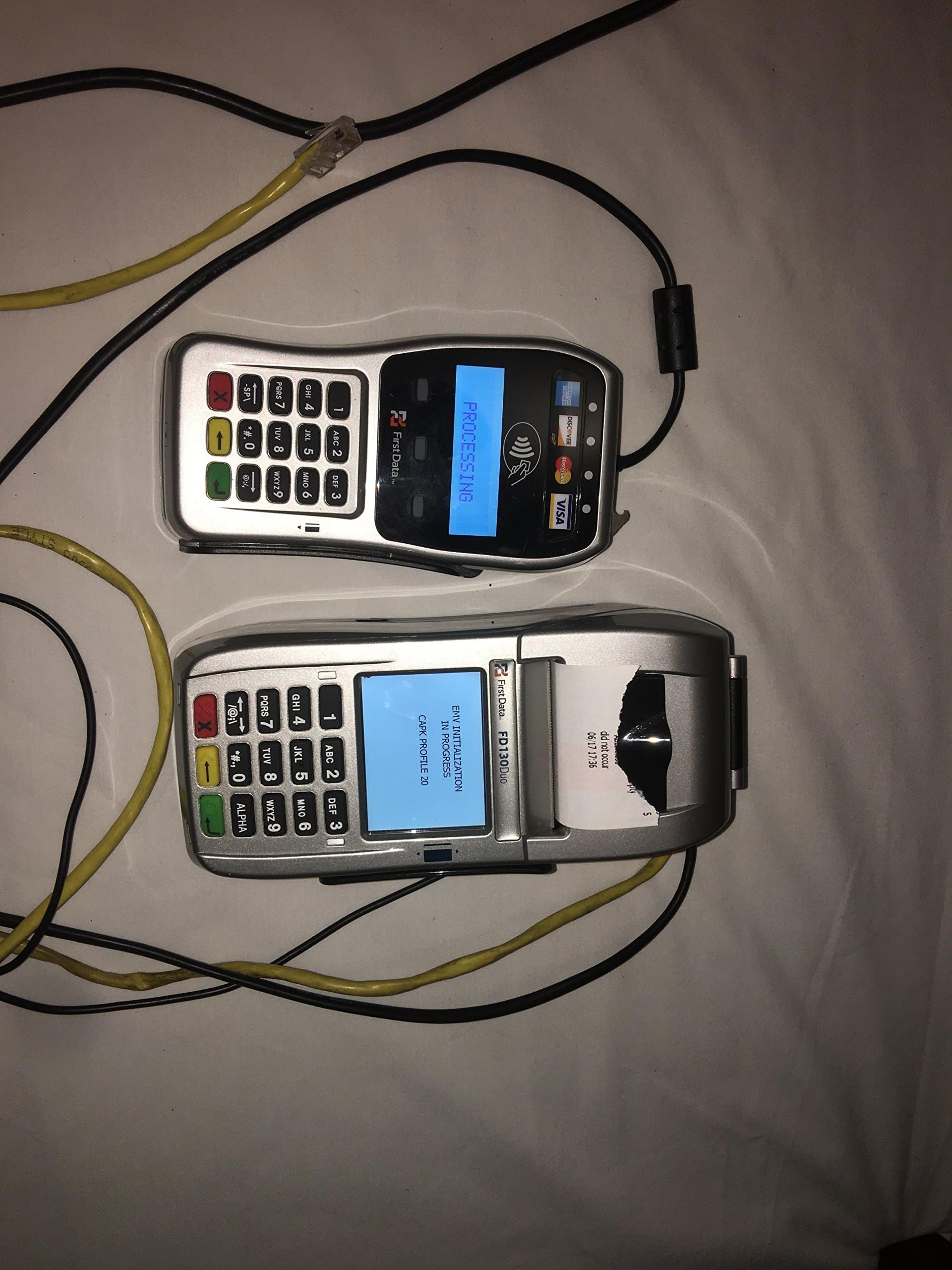 First Data FD-130 Duo Credit Card Terminal and FD-35 PINpad with Wells 350 Encryption and Stand