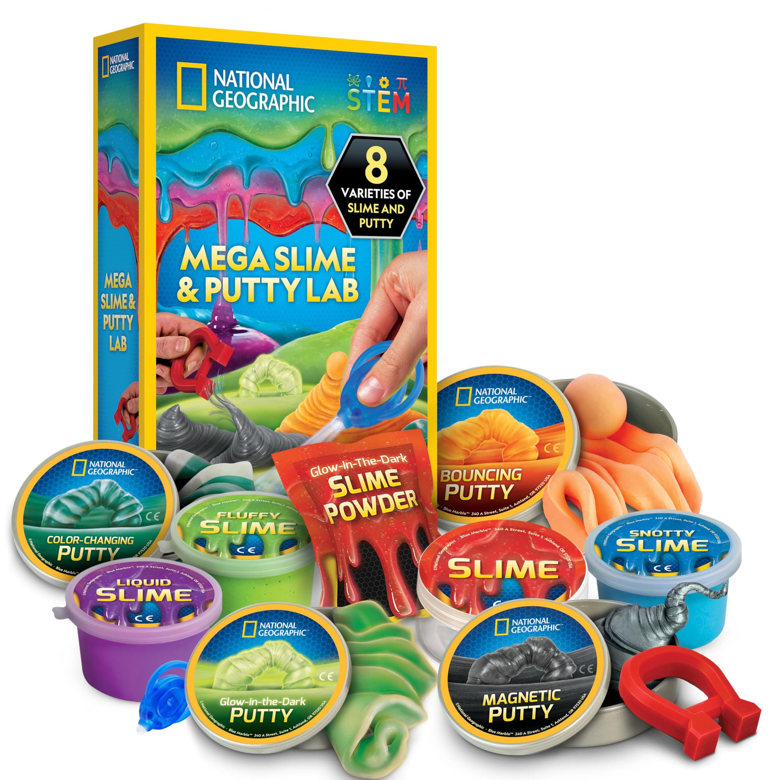 National Geographic Mega Slime Kit & Putty Lab 4 Types of Putty Including Magnetic Putty, Educational STEM Toy, an AMAZON EXCLUSIVE Science Kit, Multicolor, Slime & Putty 8 Pack