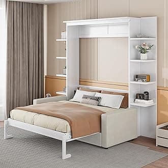 Ball & Cast Murphy Bed Queen Size Wall Chest with Sofa and Dual Piston Metal Folding Mechanism Designed,Wood Hideaway Cabinet Platform Bedframe w/Leg,for Small Room,Dorms,White