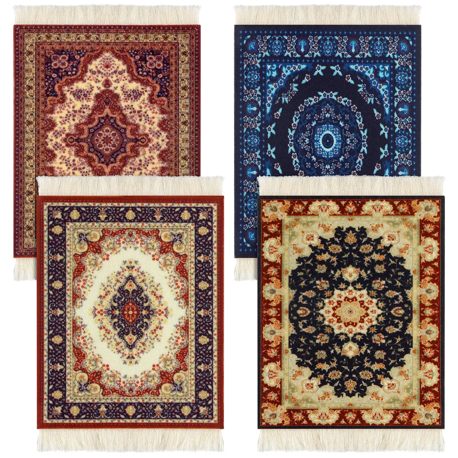 4 Pieces Rug Table Coasters Table Drink Holders Oriental Design Fabric Carpet Drink Mats Oriental Design Fabric Elegant Carpets Kitchen and Bar Mats for Home Office(Square,Classic Pattern)