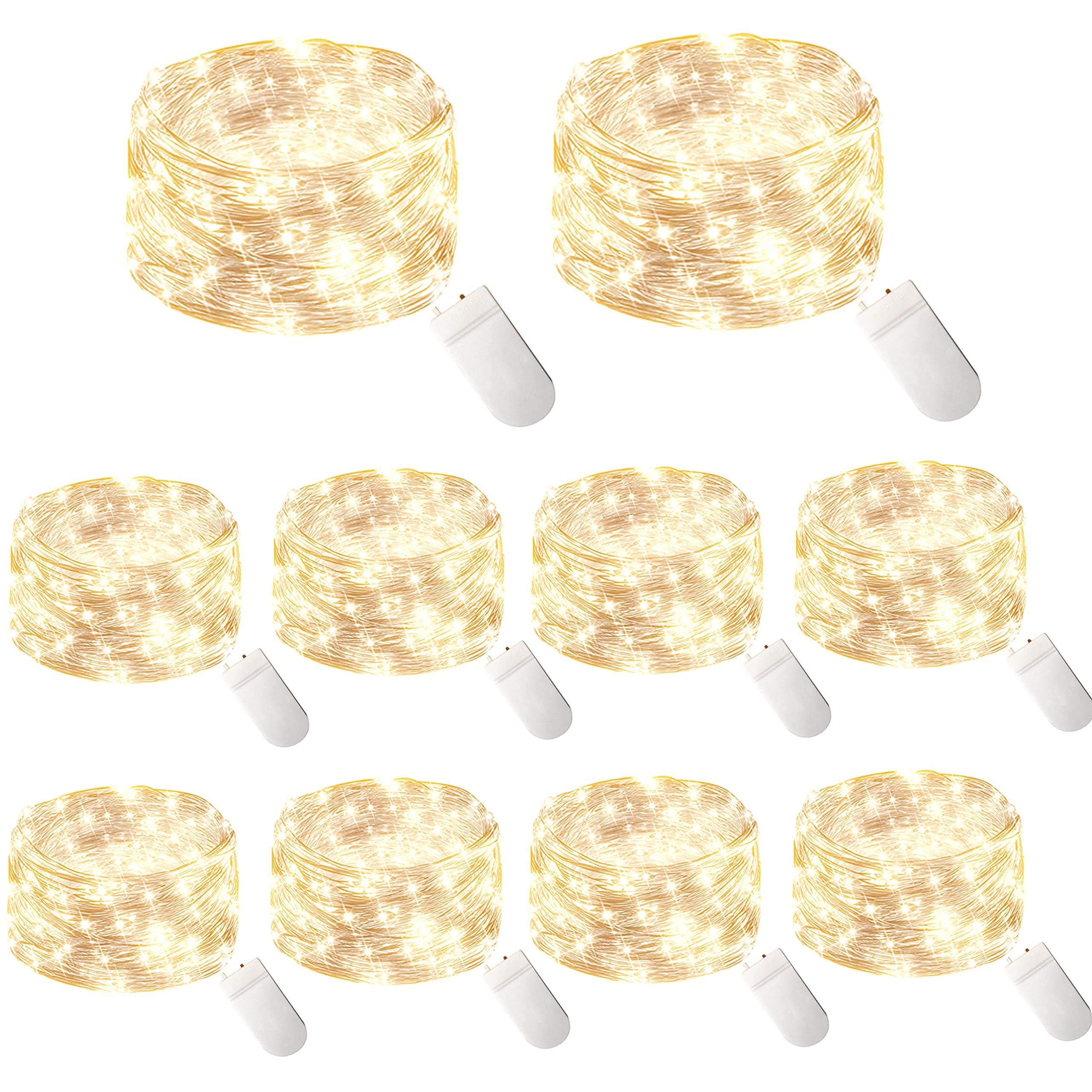 10 Pack Fairy Lights Battery Operated String Lights with 30 Micro LEDs on 10feet/3m Silver Copper Wire Starry String Light for DIY Party Christmas Costume Wedding Easter Table Decorations (Warm White)