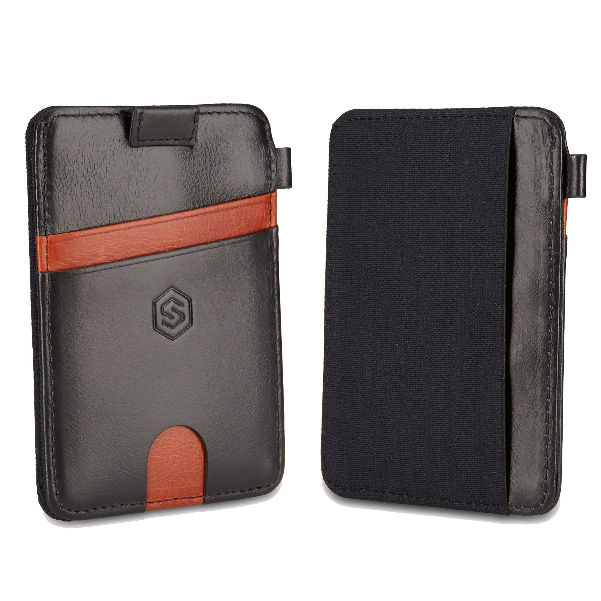 STRAPO Wallet V2 - Expandable Minimalist Wallet - Slim & Secure Wallet - With Elastic Strap, Premium Durable Leather, RFID Blocking, Convenient pull-out strap (Black with brown)