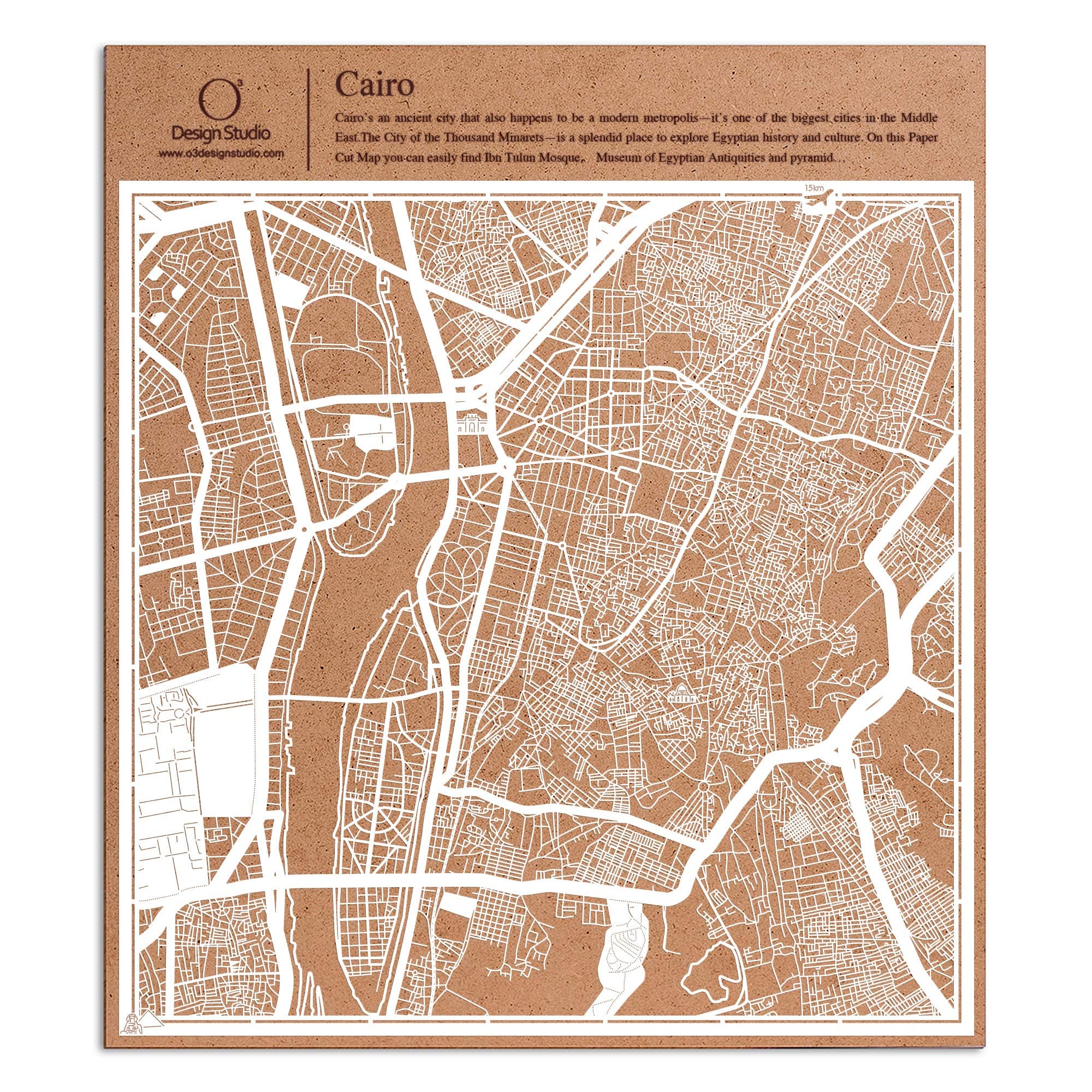 O3 DESIGN STUDIO Cairo Paper Cut Map White 30x30 cm Paper Art