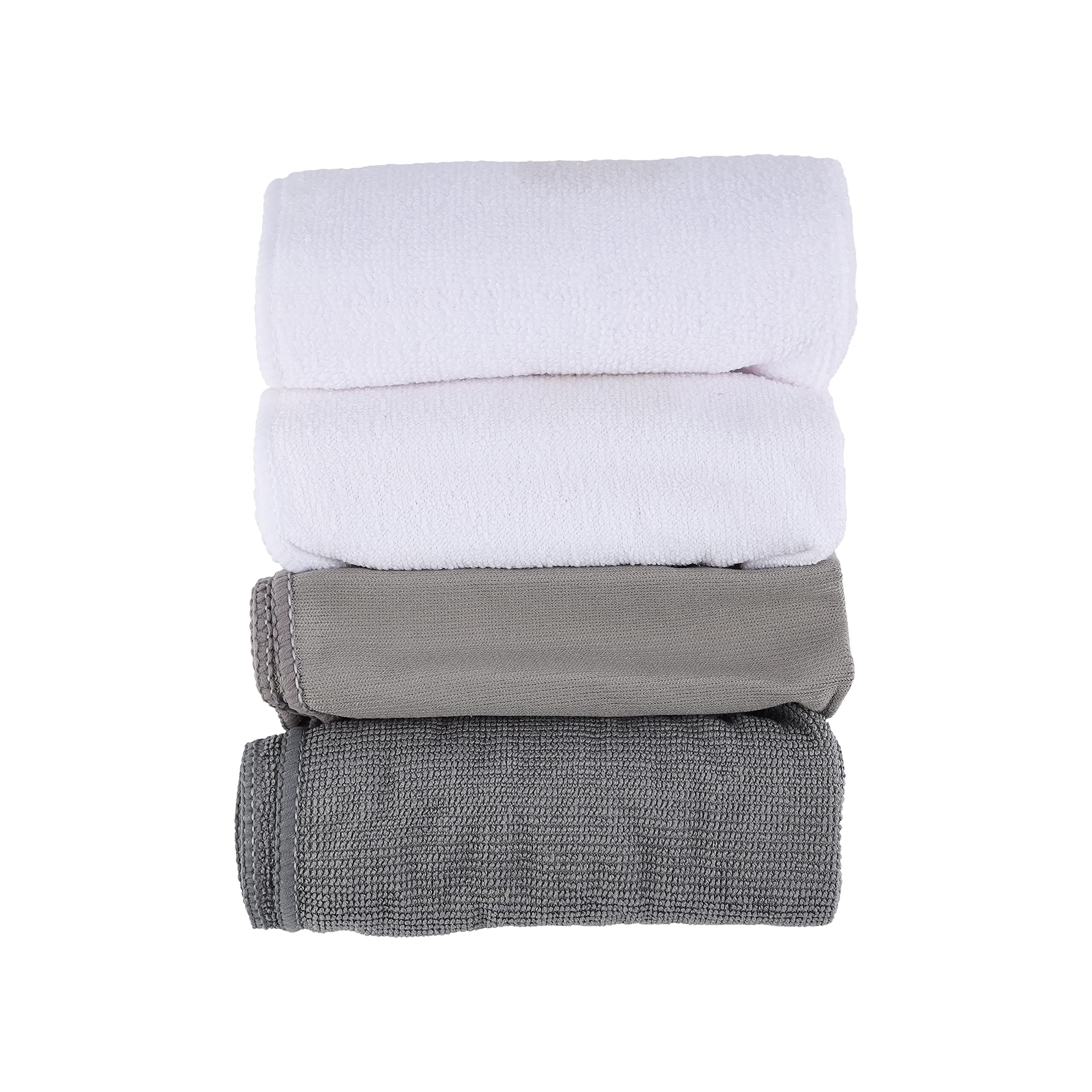 Royalford 4 pcs Multi-Purpose Microfiber Cloth Set RF10743 100% Micro-Fiber and 100% Anti-Bacterial Grey and White