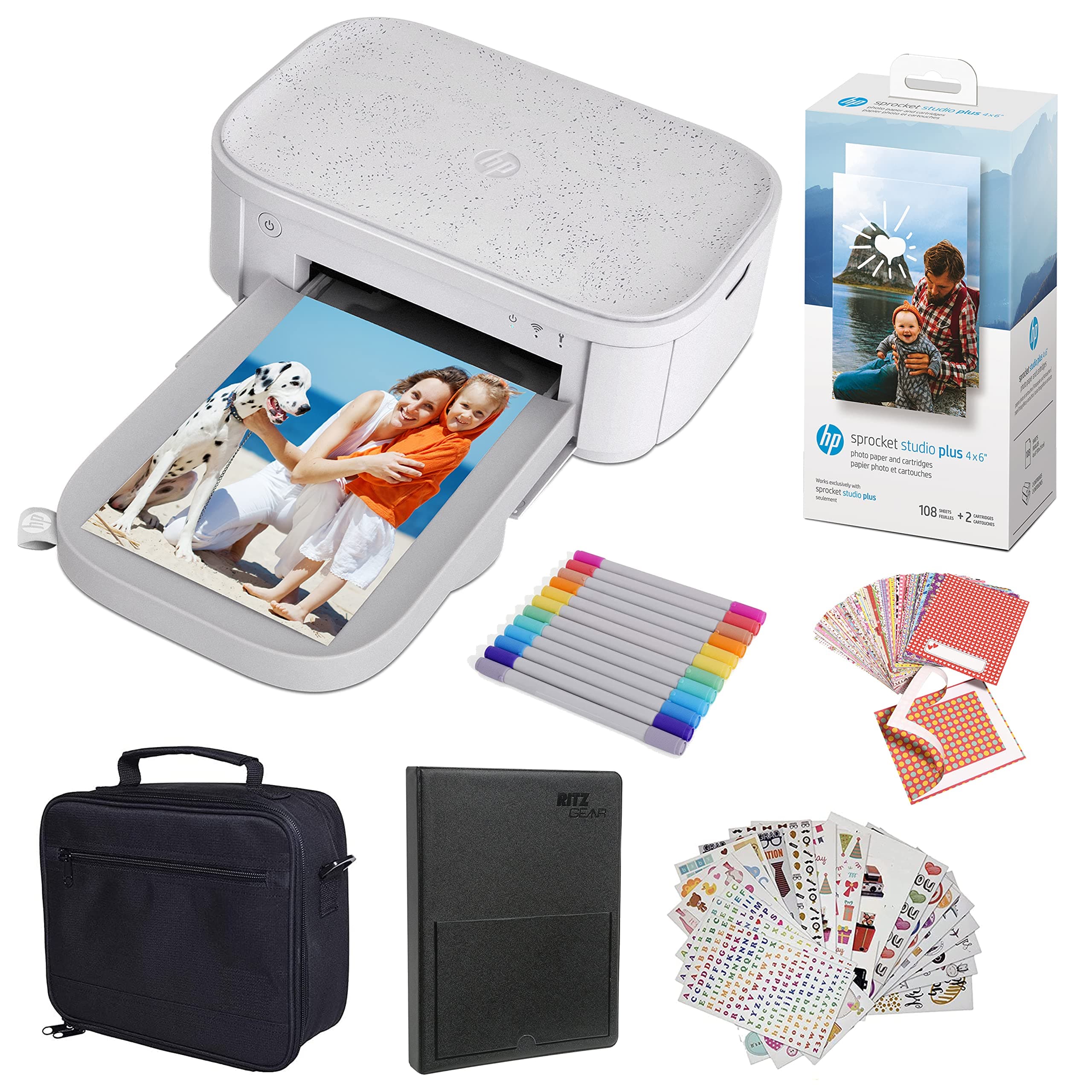 Sprocket Studio Plus 4x6 Wireless Instant Photo Printer, Wi-Fi, Premium Dye Sublimation, Prints Vibrant Color Pictures– Bundle: Photo Album, Markers, Photo Paper, and Stickers.