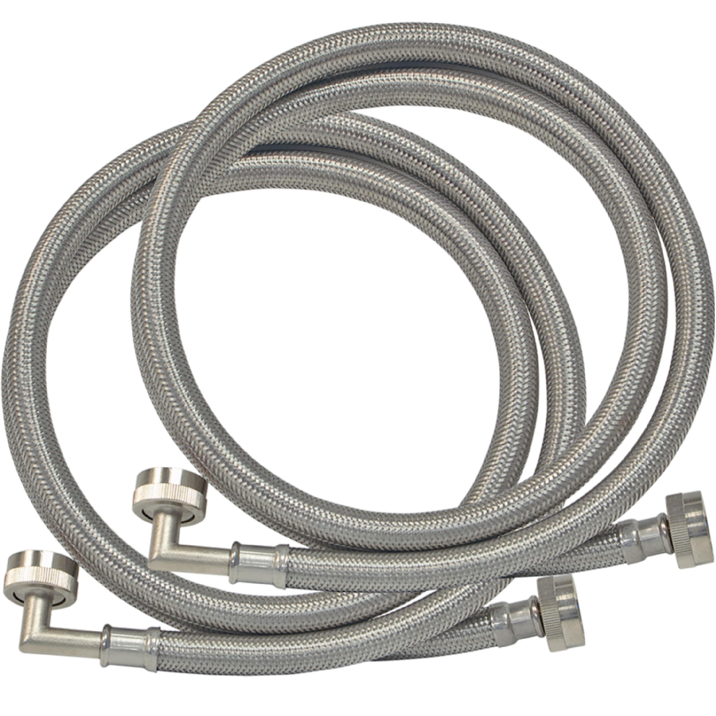 6 ft Washing Machine Hose Connectors with Elbows, Pack of 2, 3/4 in FHT x 3/4 in FHT, Braided Stainless Steel, 41066