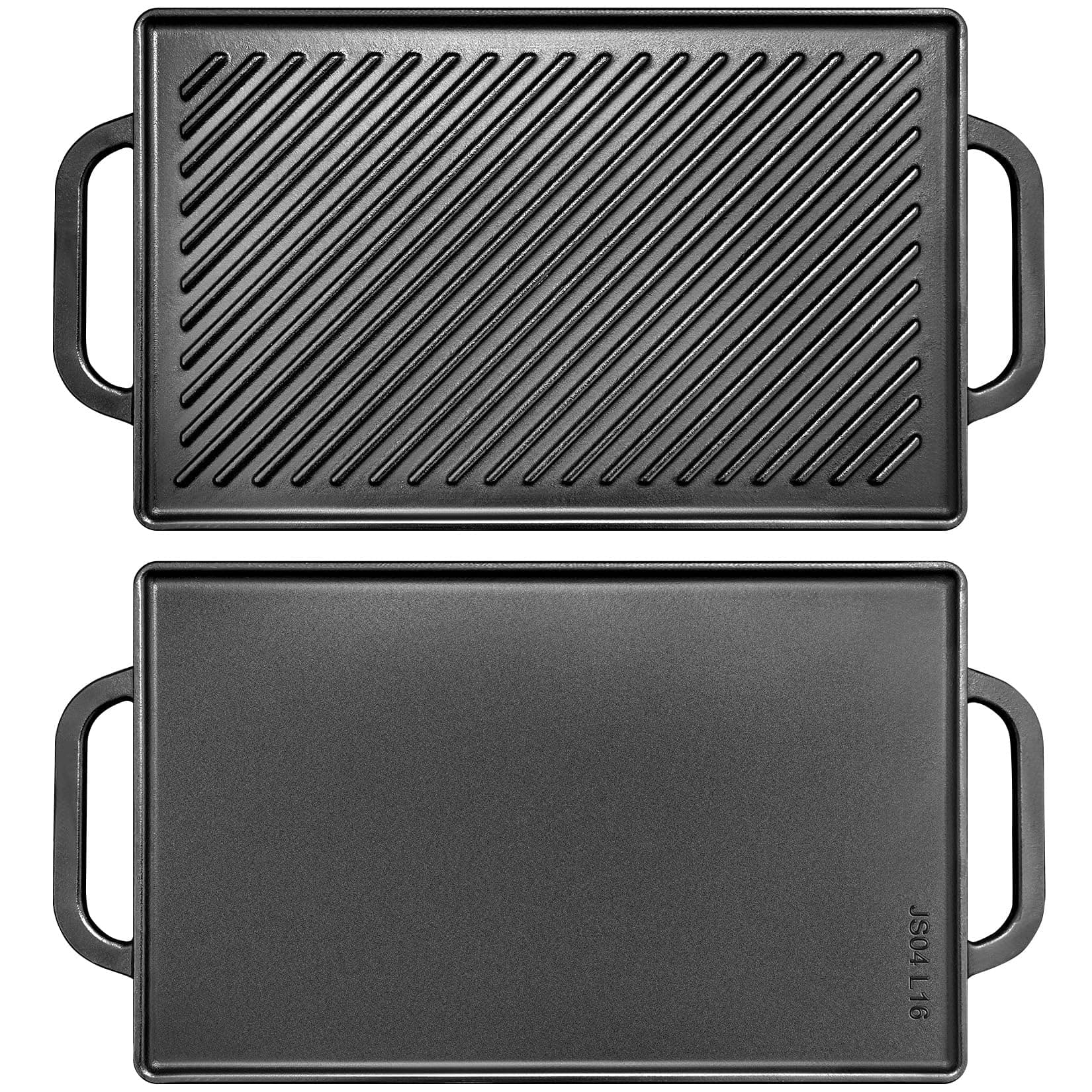 GGC Cast Iron Reversible Grill Griddle，Double Sided Grill Pan Perfect for Gas Grills and Stove Tops, 13 x 8.25 Rectangular Baking Flat and Ribbed Griddle Plate