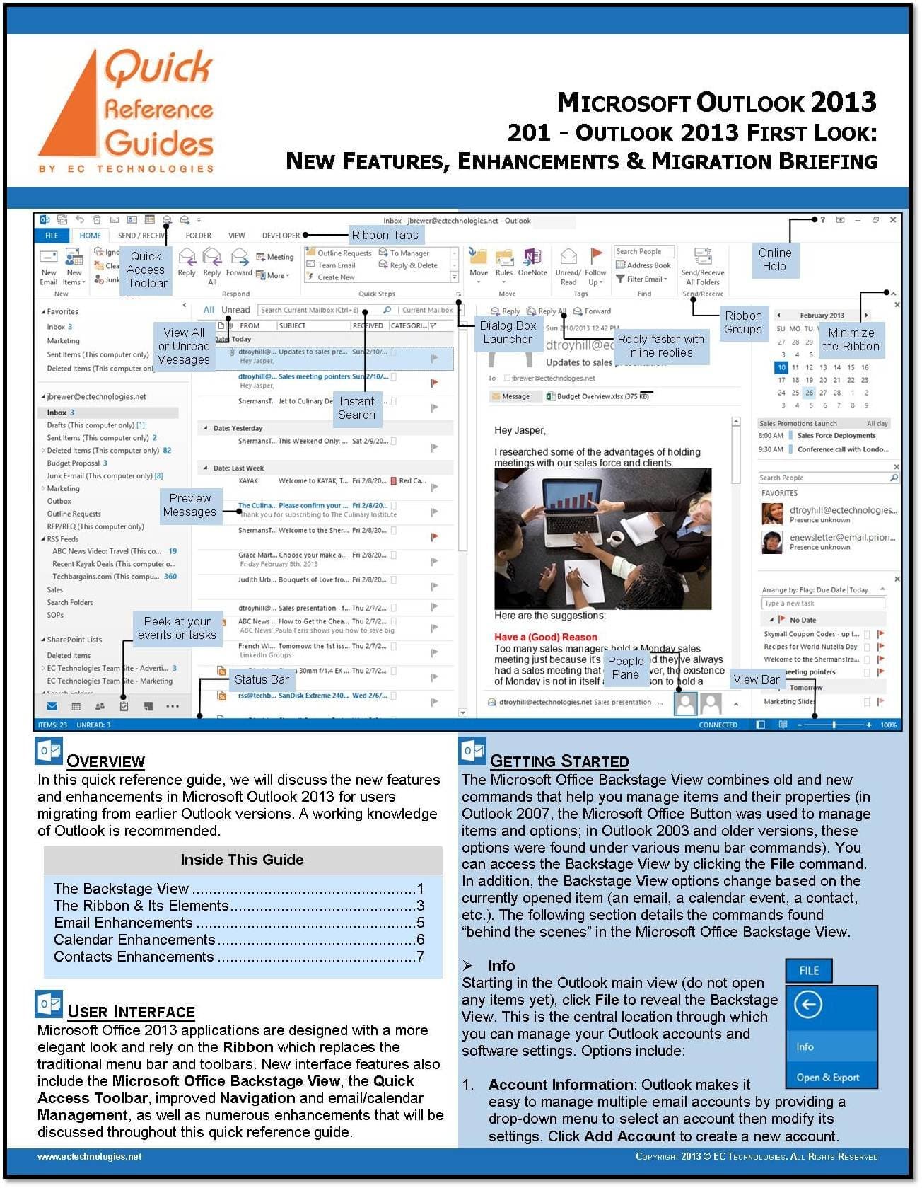 Microsoft Outlook 2013 First Look Quick Reference Guide (Cheat Sheet): Introduction to New Features, Enhancements & Migration Briefing (Basics & Beyond Quick Reference Series) Pamphlet