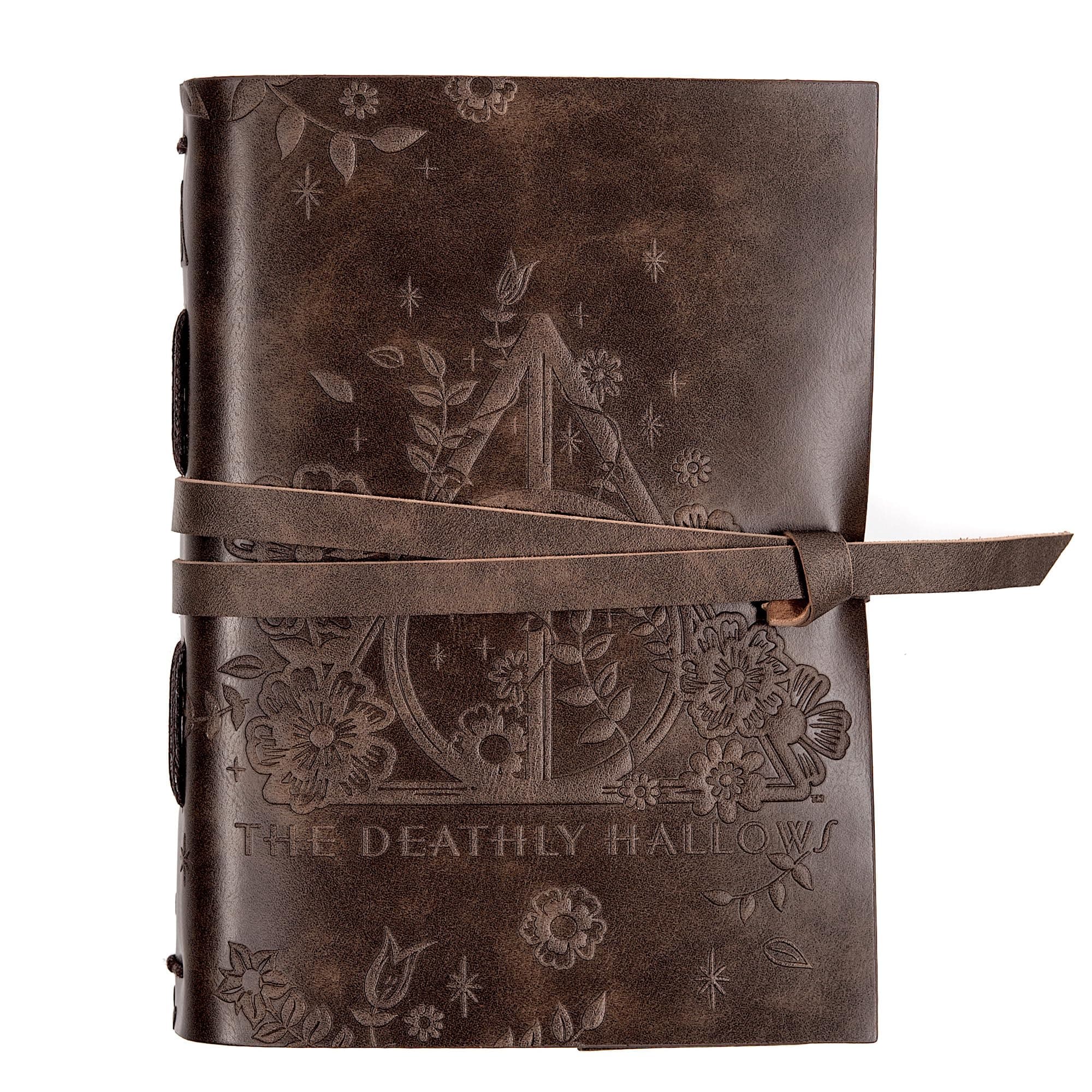 Conquest Journals Harry Potter Deathly Hallows Leather Wrapped Journal, 5"x7", Vegan Leather, Embossed Cover, 240 Unlined Pages, 120gsm Paper, Officially Licensed