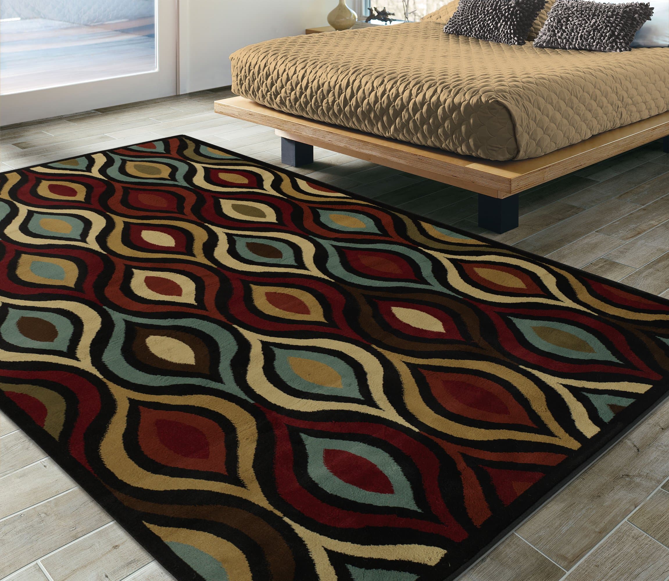Area Rug, 5'3" X 7'3", Brown Trellis