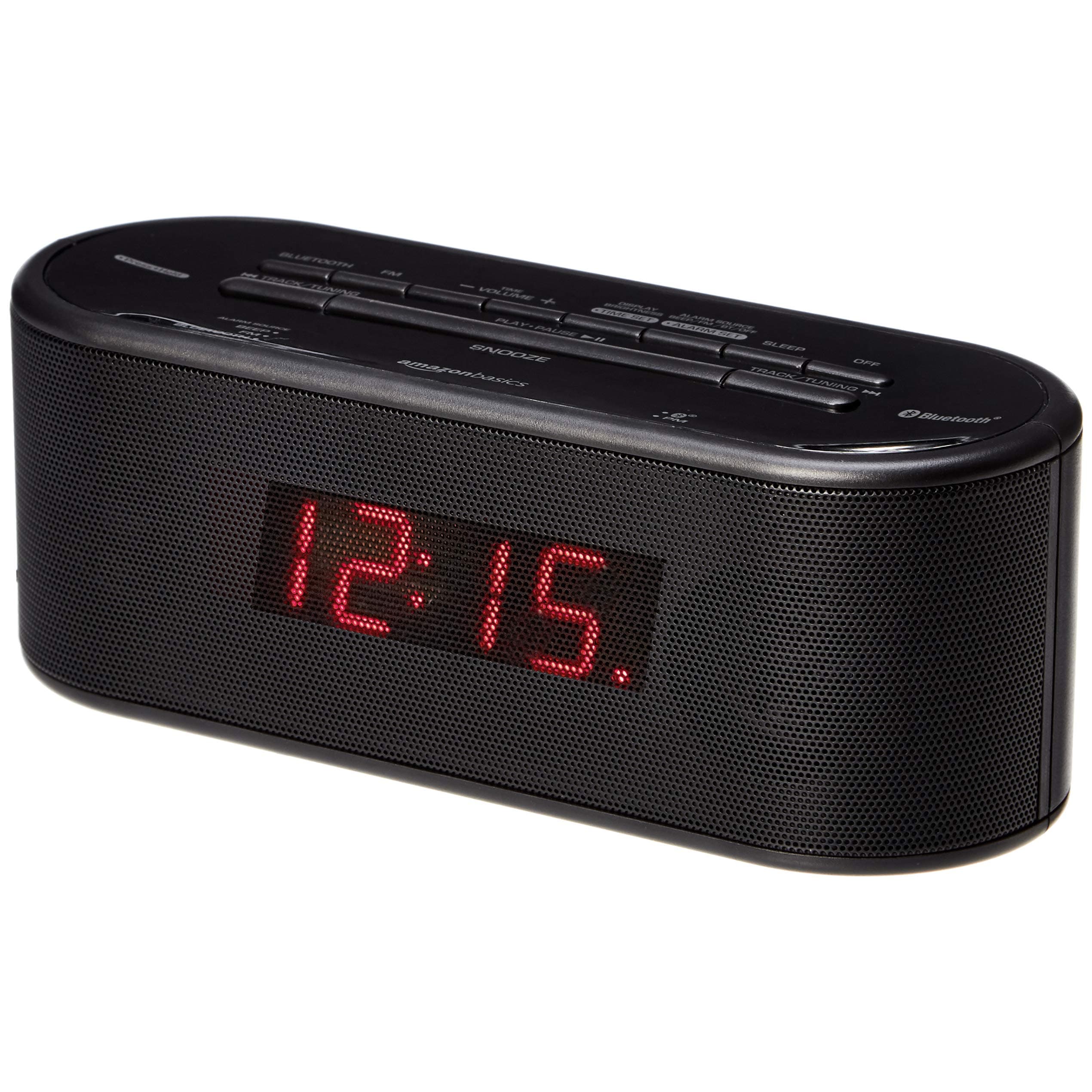 Amazon Basics Digital Alarm Clock with FM Radio, USB Charging Port and Bluetooth - 8 x 3 x 3 Inches