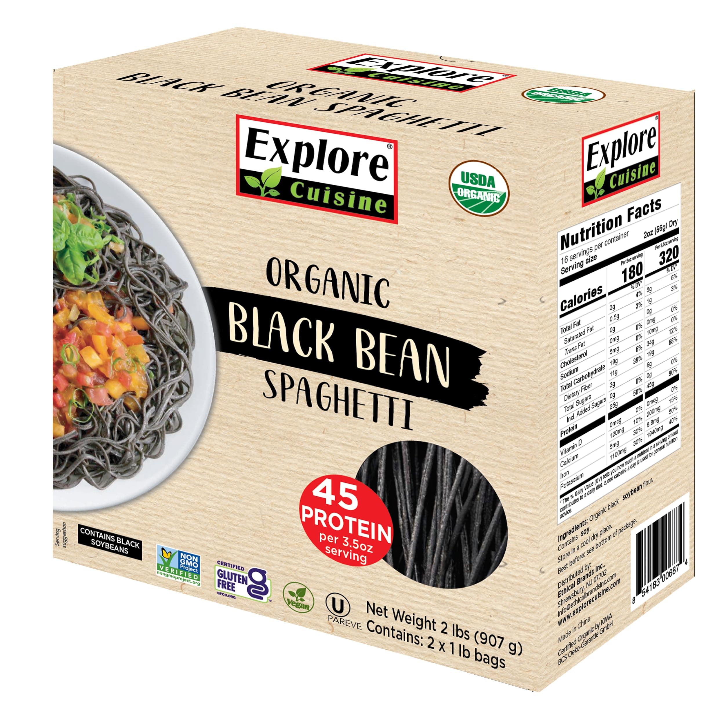 Organic Black Bean Spaghetti - 2 lbs - Easy-to-Make Pasta - High in Plant-Based Protein - Non-GMO, Gluten Free, Vegan, Kosher