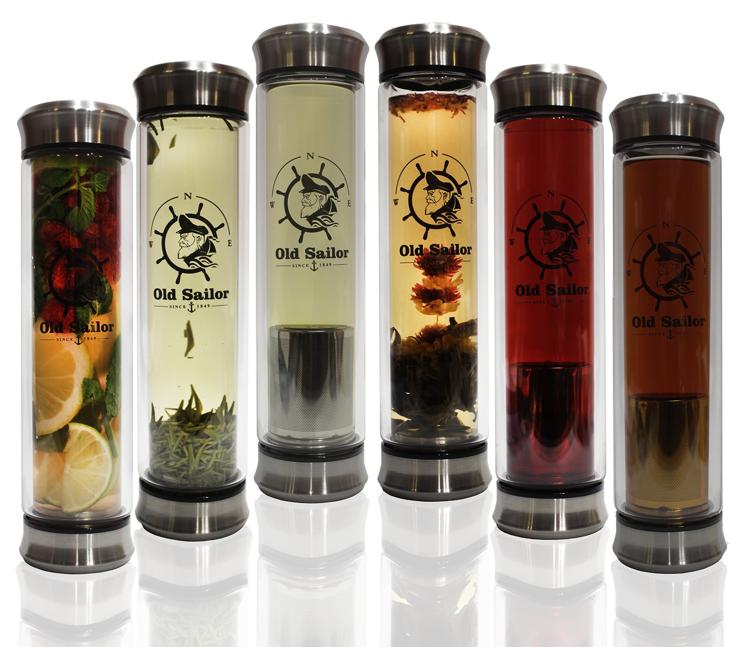 OLD SAILOR 15oz Tea Infuser Bottle With Strainer for Tea, Coffee and Fruit Infuser Water, Double Walled Tumbler, Loose Leaf Tea Bottle, Travel Mug, Car Cup, Tea Pot W/Strainer, Cold Brew Coffee Maker