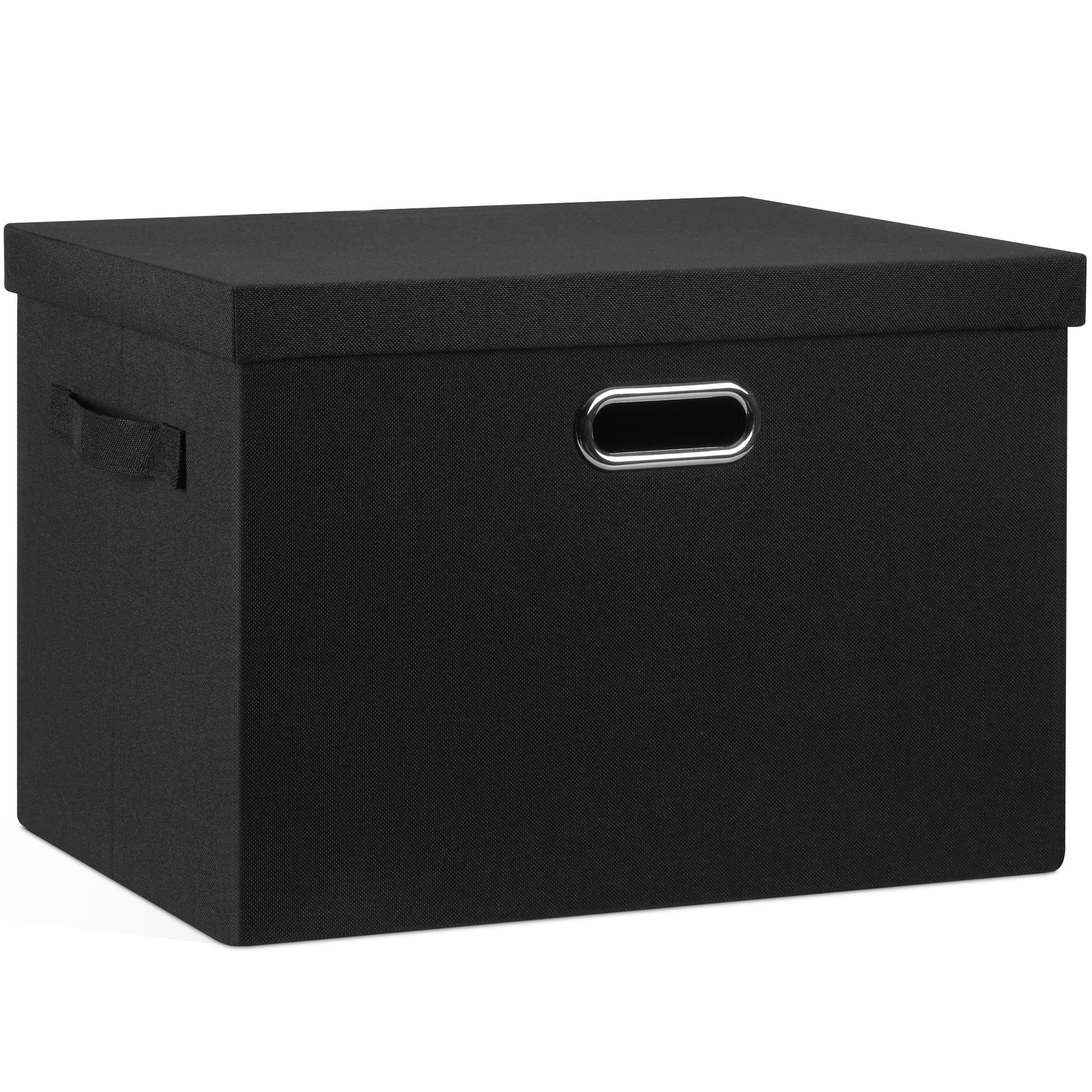 Large 17" 36 Quart Collapsible Stackable Storage Bins with Lids, 1 Pack Black Foldable Fabric Closet Storage Boxes with Lids, 4 Handles Heavy-duty Linen Cube Baskets for Bedroom