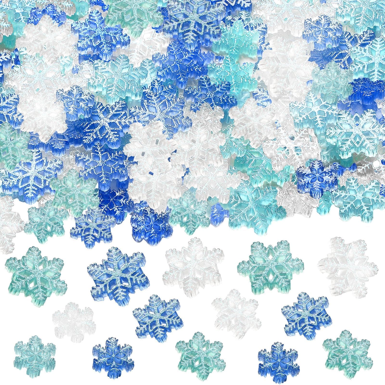Excefore Small Snowflakes for Craft, 90 Pcs Glitter Plastic Mini Snowflake for Embellishments and Winter Party DIY Craft Decoration-3 Different Size