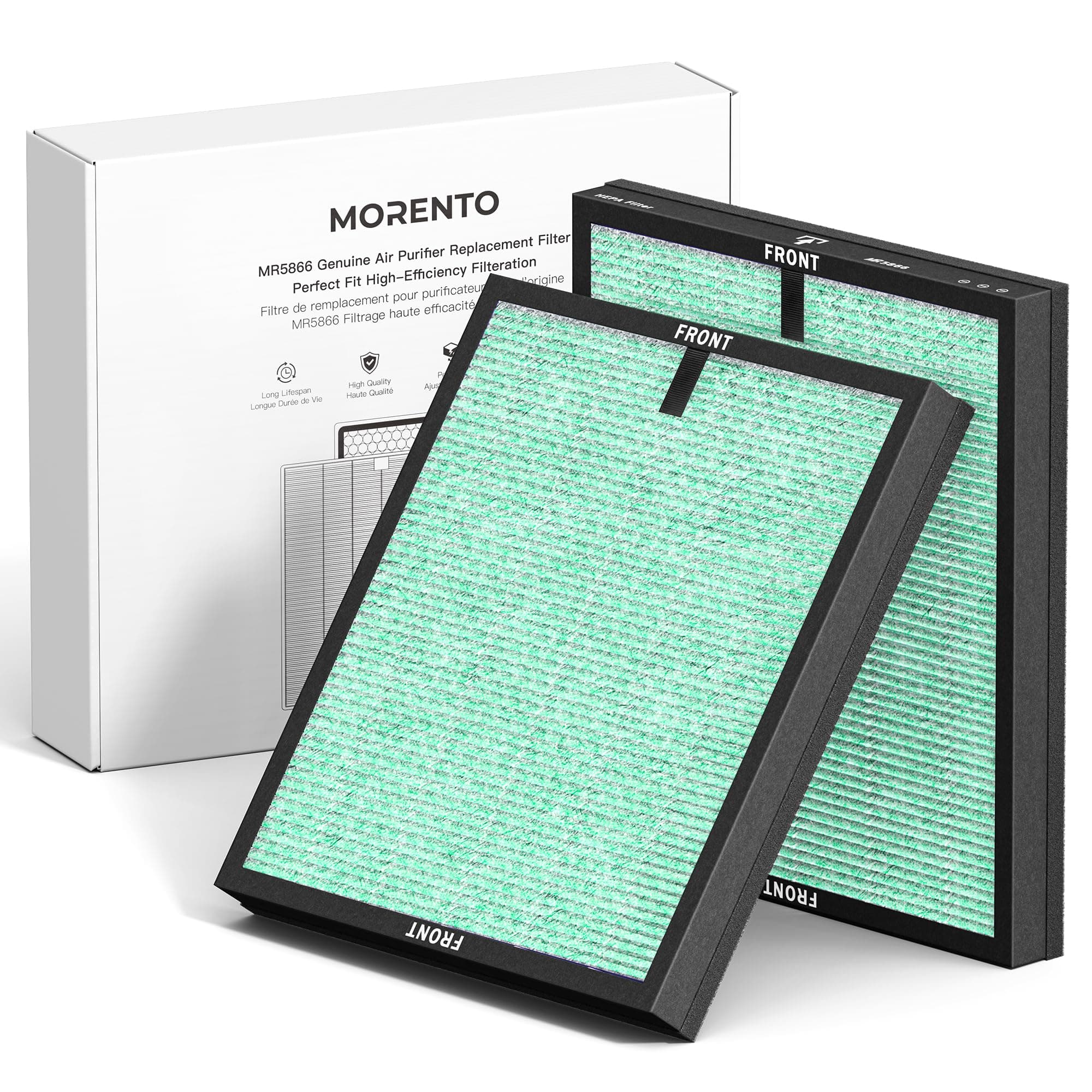 MORENTO Genuine Air Purifier Replacement Filter, True HEPA Filter Compatible with MR5866 for 99.97% Air Pollutants, Odor and Smoke, Pet Dander Version Green 2 Pack