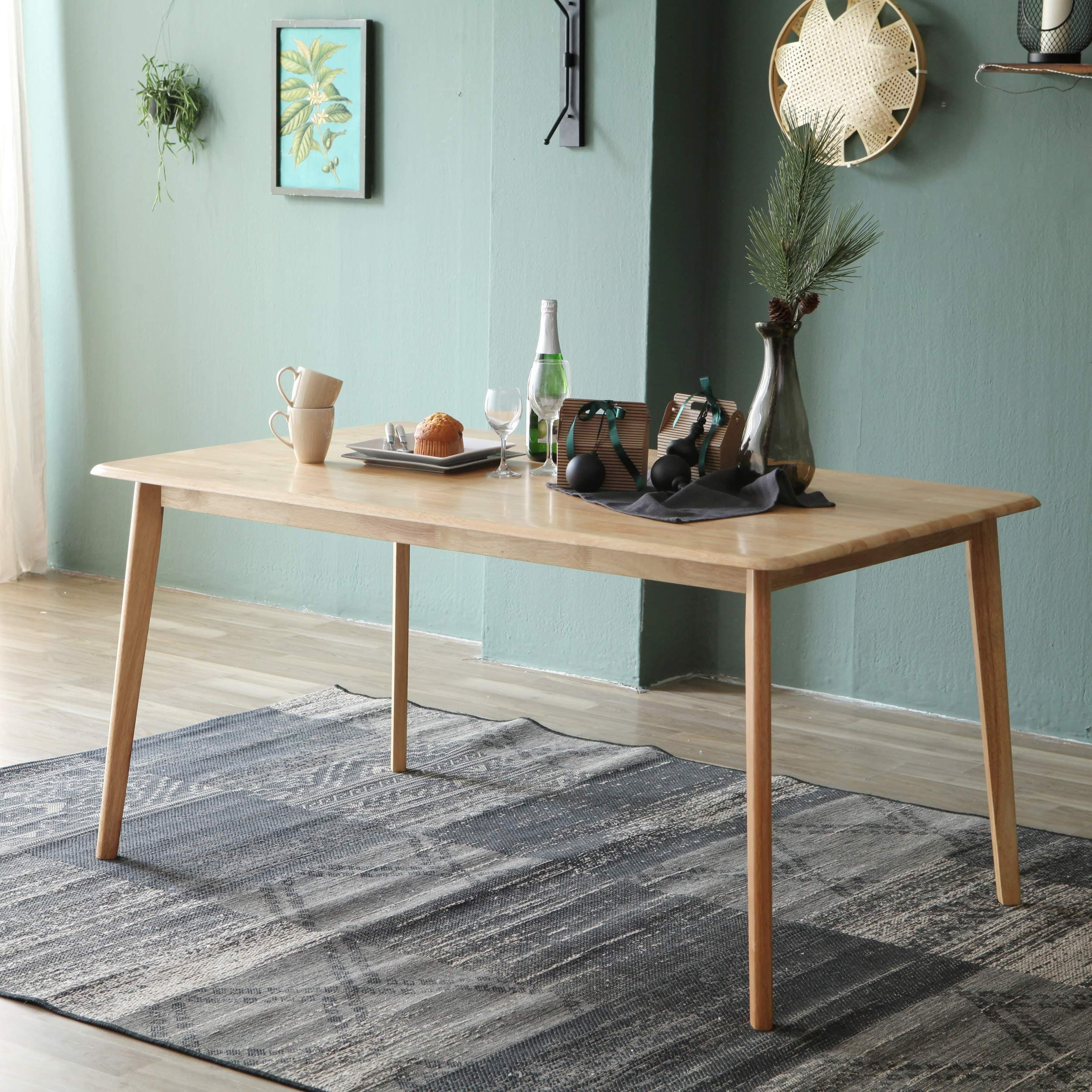 Livinia Canberra Dining Table, Mid Century Solid Hardwood Kitchen Desk, Rectangle Leisure Table for 6-Person, Morden Wooden Desk for Home Office Pedestal Living Room Apartment (Natural)