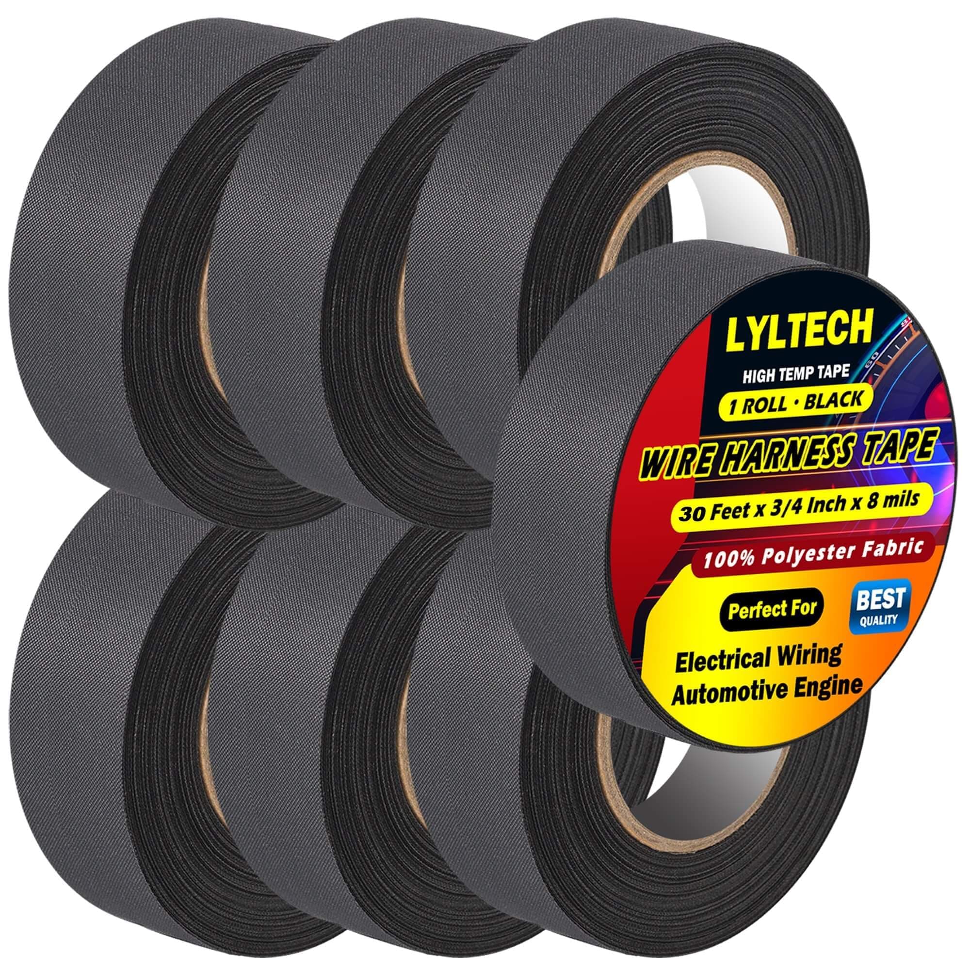 LYLTECH Wire Harness Tape 7 Rolls, Polyester Fabric,Flame Retardant,at 257℉ to -40℉, Wiring Loom Harness Electrical Tape,Each Roll 3/4 inch x 30 ft