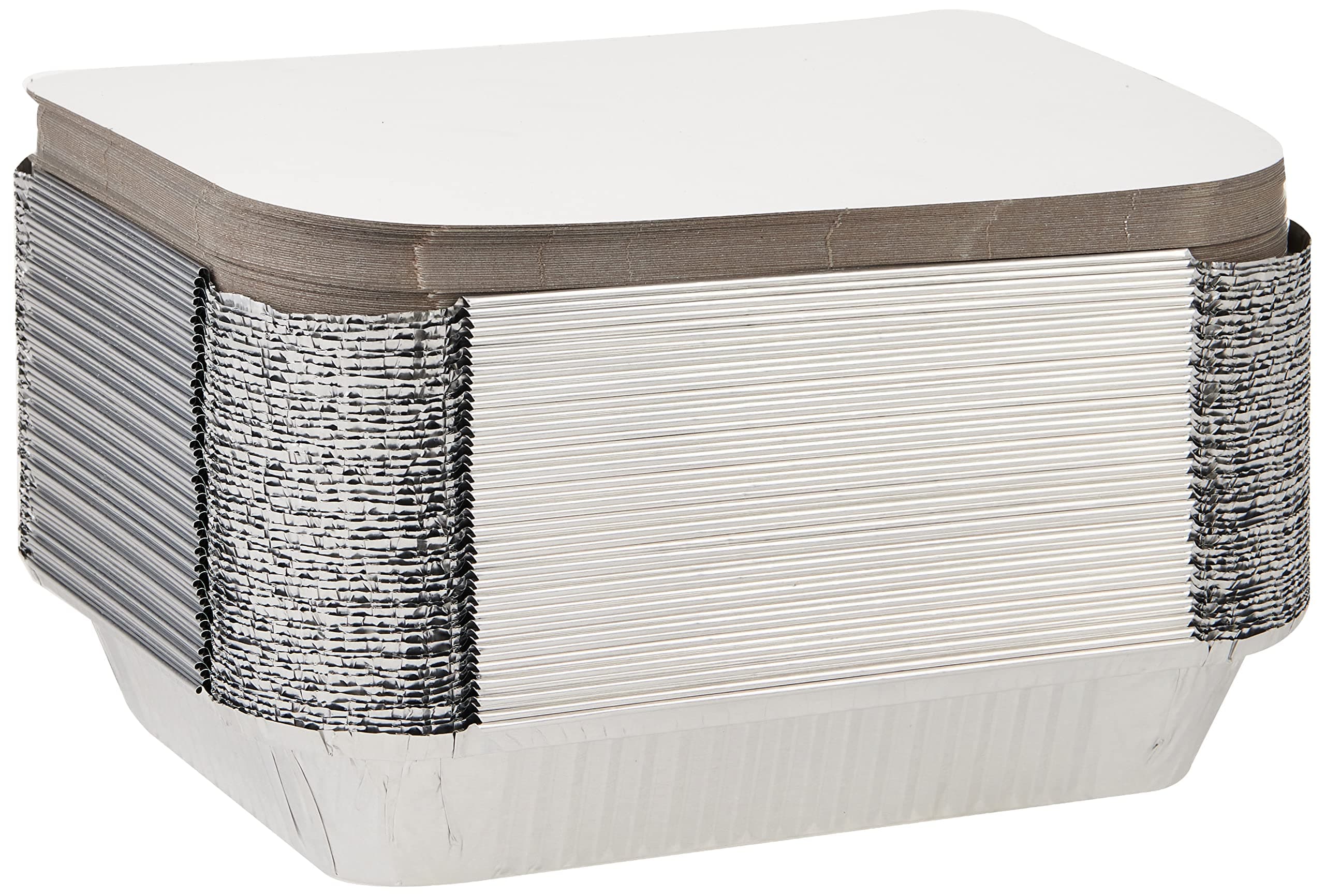 Hotpack Disposable Food Storage, Take away Aluminium Rectangle Container Silver 1200ml with Lid, 50 Pieces, sliver